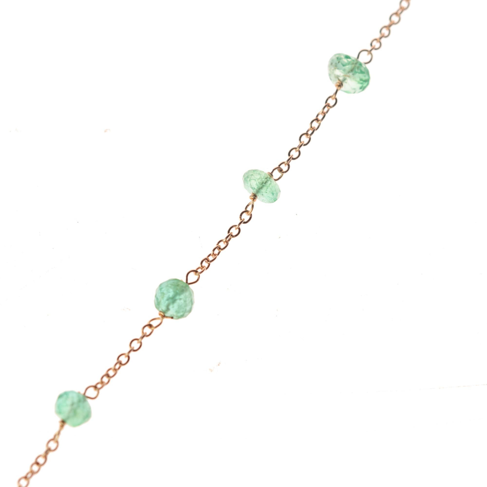 Art Nouveau Intini Jewels 14 Karat Gold Chain Emerald Rondelle Beads Handmade Bracelet For Sale