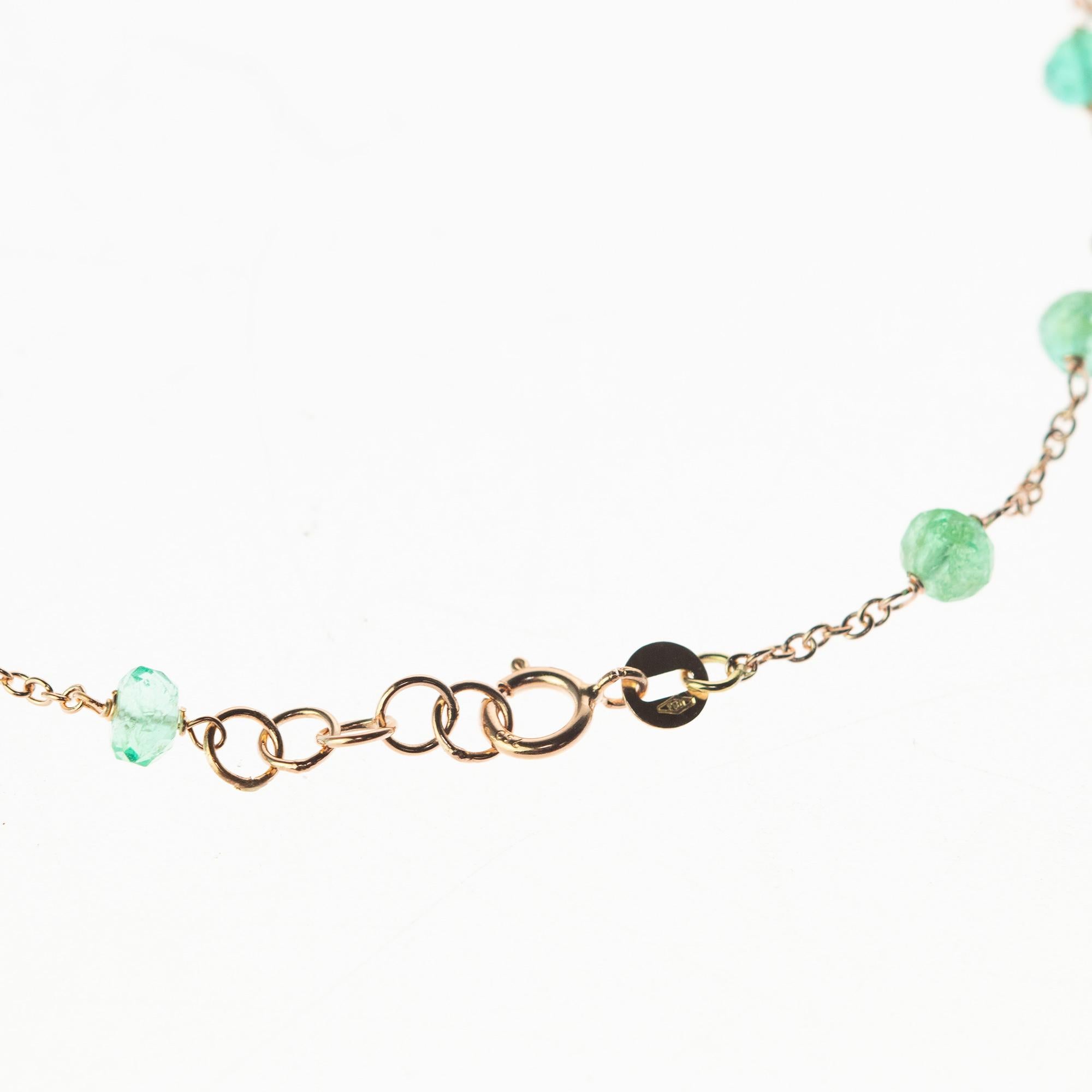 Women's Intini Jewels 14 Karat Gold Chain Emerald Rondelle Beads Handmade Bracelet For Sale