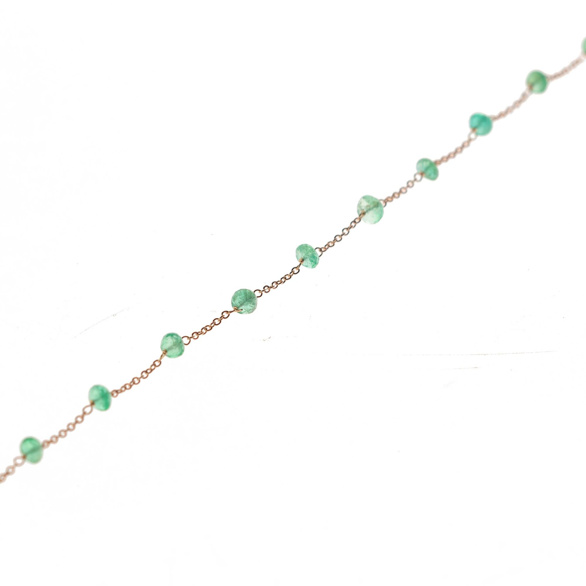 Intini Jewels 14 Karat Gold Chain Emerald Rondelle Beads Handmade Bracelet For Sale 2