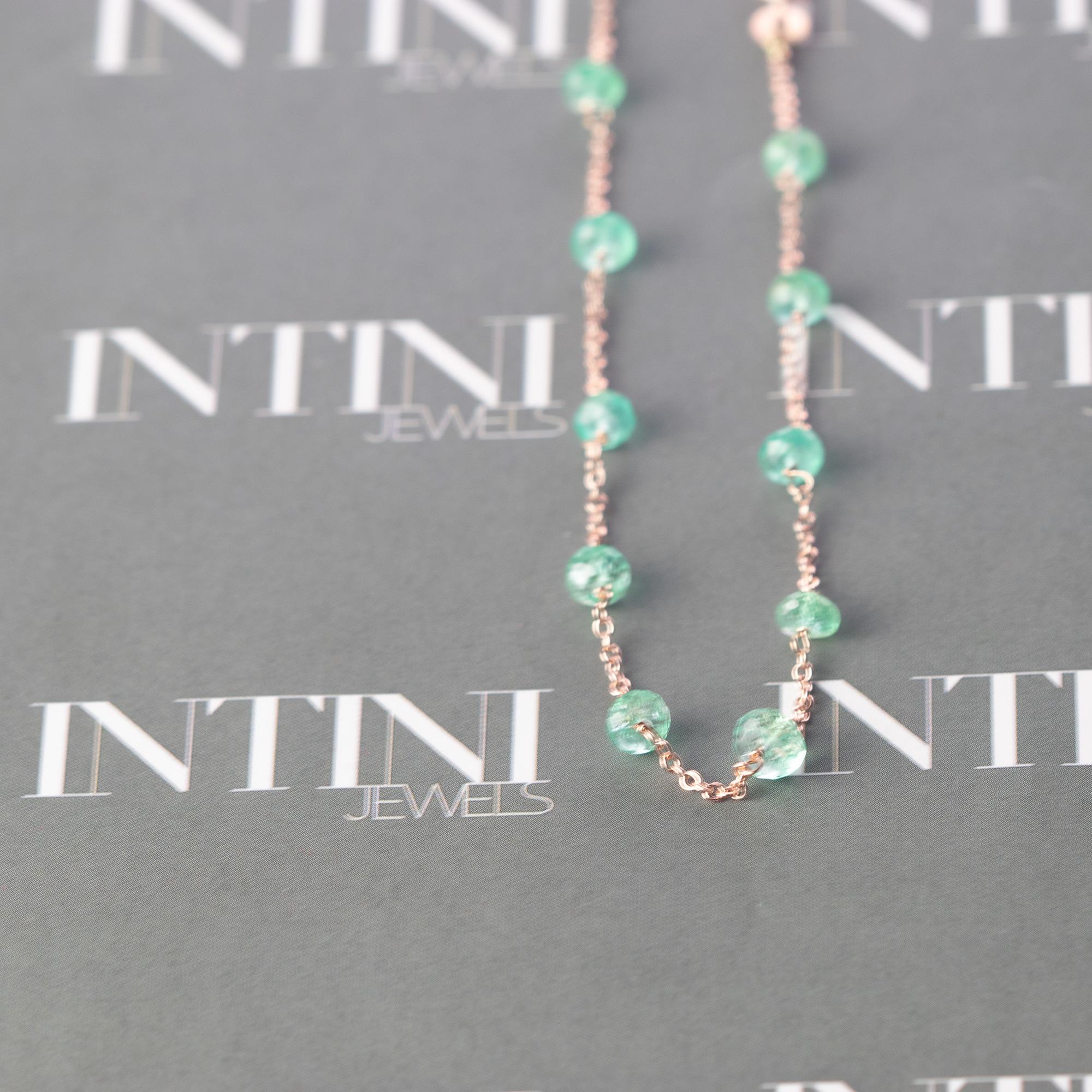 Intini Jewels 14 Karat Gold Chain Emerald Rondelle Beads Handmade Bracelet For Sale 4