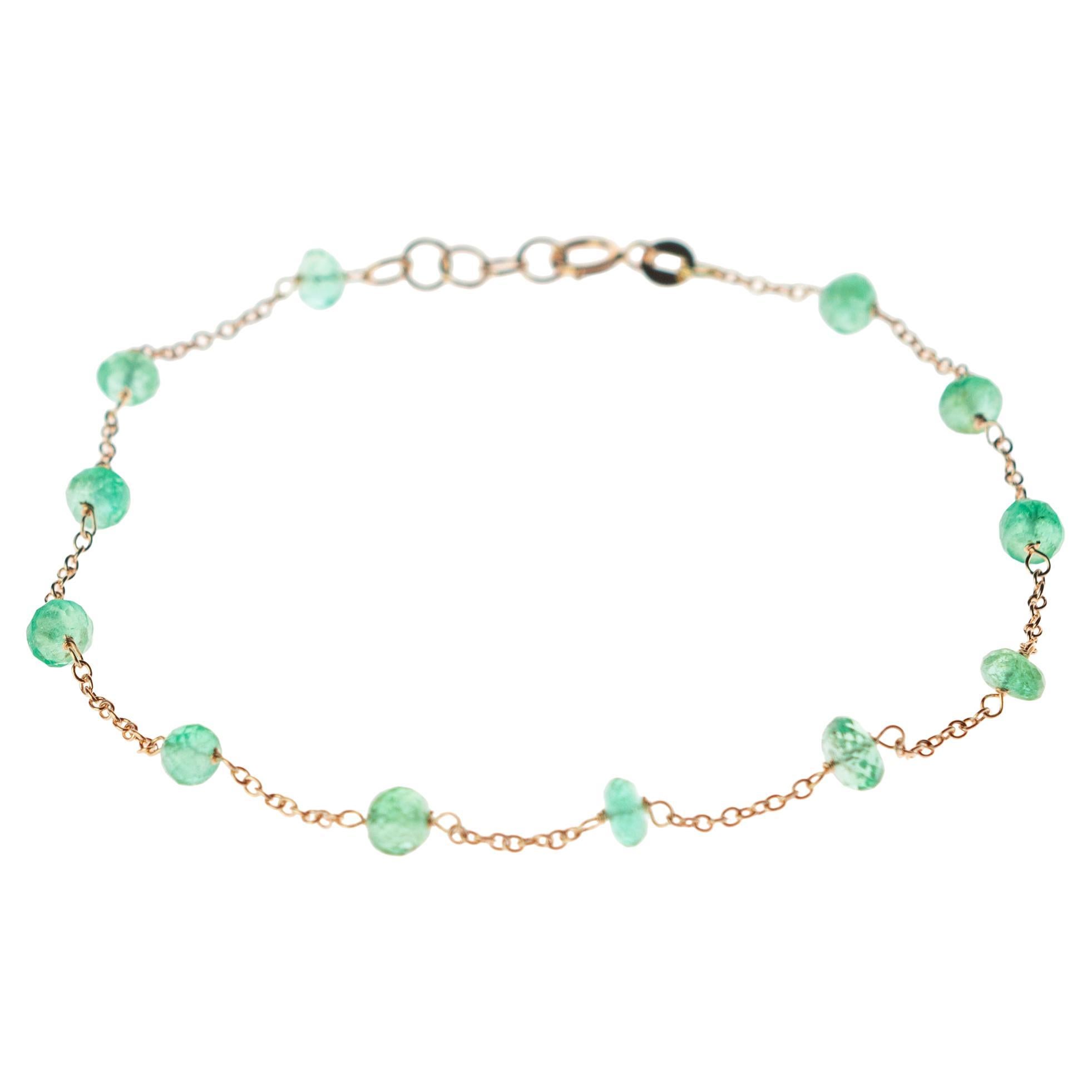 Intini Jewels 14 Karat Gold Chain Emerald Rondelle Beads Handmade Bracelet For Sale