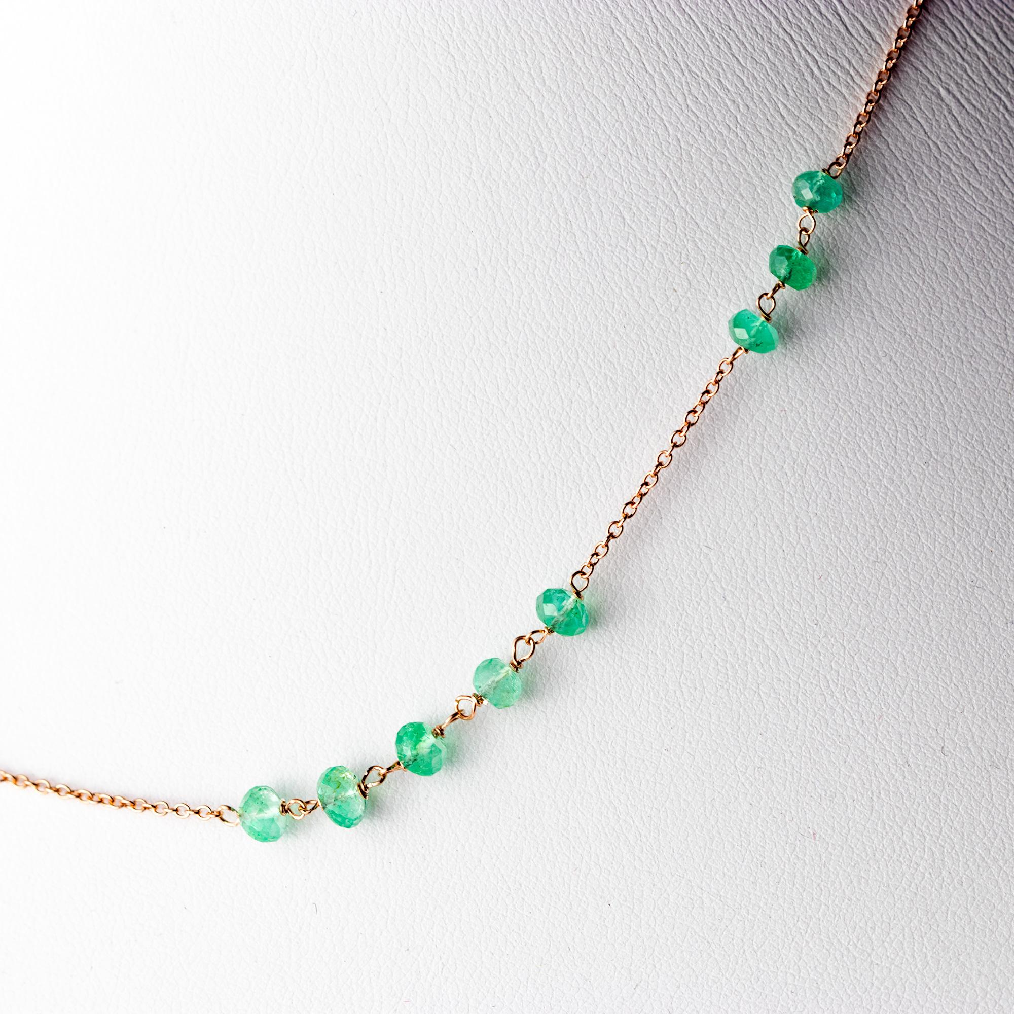 tini Jewels 14 Karat Gold Kette Smaragd Rondelle Perlen Handgefertigte Halskette im Zustand „Neu“ im Angebot in Milano, IT