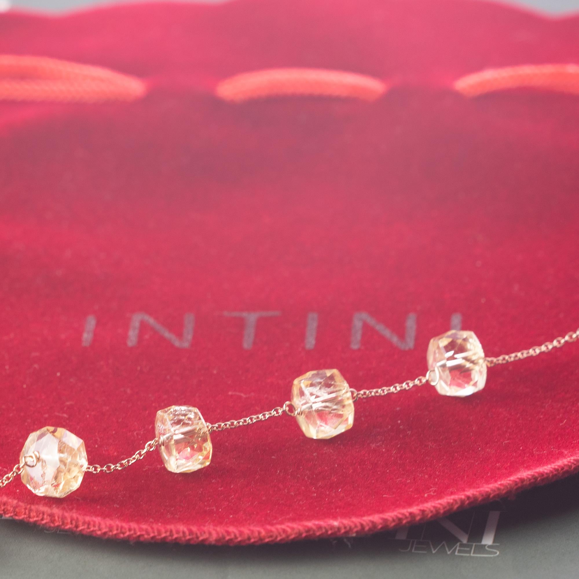 Art Nouveau Intini Jewels Bracciale a catena in oro rosa 14 carati con perline di citrino fatte a mano in vendita