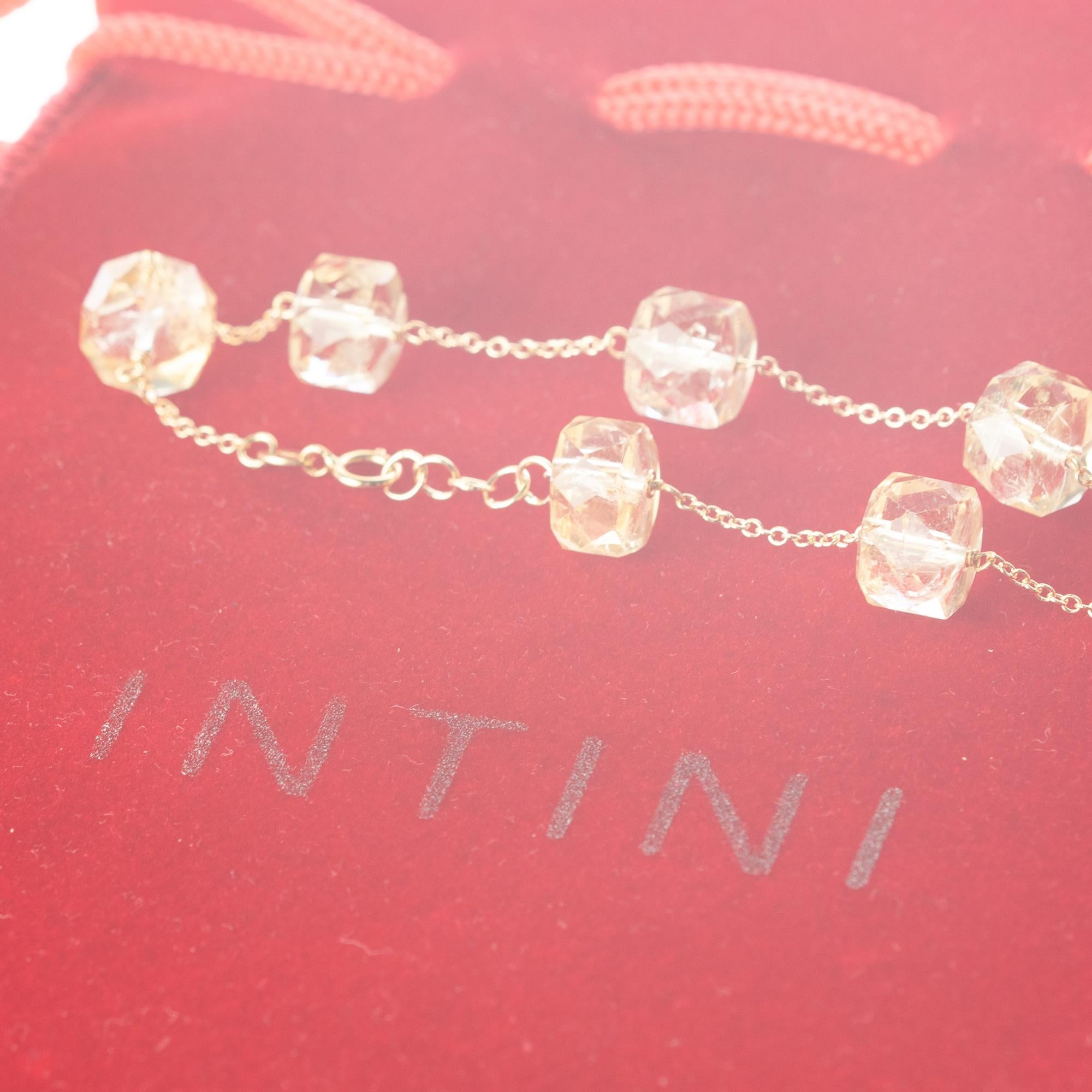 Intini Jewels signature quality on a modern and contemporary design jewel.

Six gems of top quality pure citrine quartz embellish a delicate 14 karat yellow gold chain bracelet.

An elegant touch of glamour at your fingertips. Let yourself be