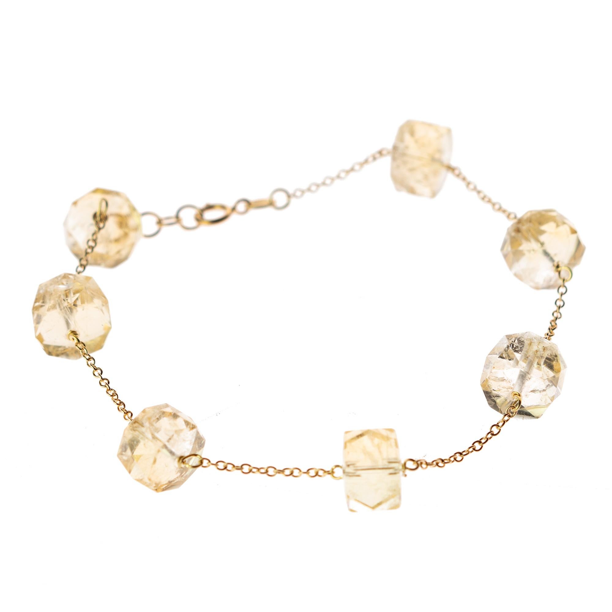 Mixed Cut Intini Jewels 14 Karat Yellow Gold Chain Citrine Beads Handmade Chain Bracelet For Sale