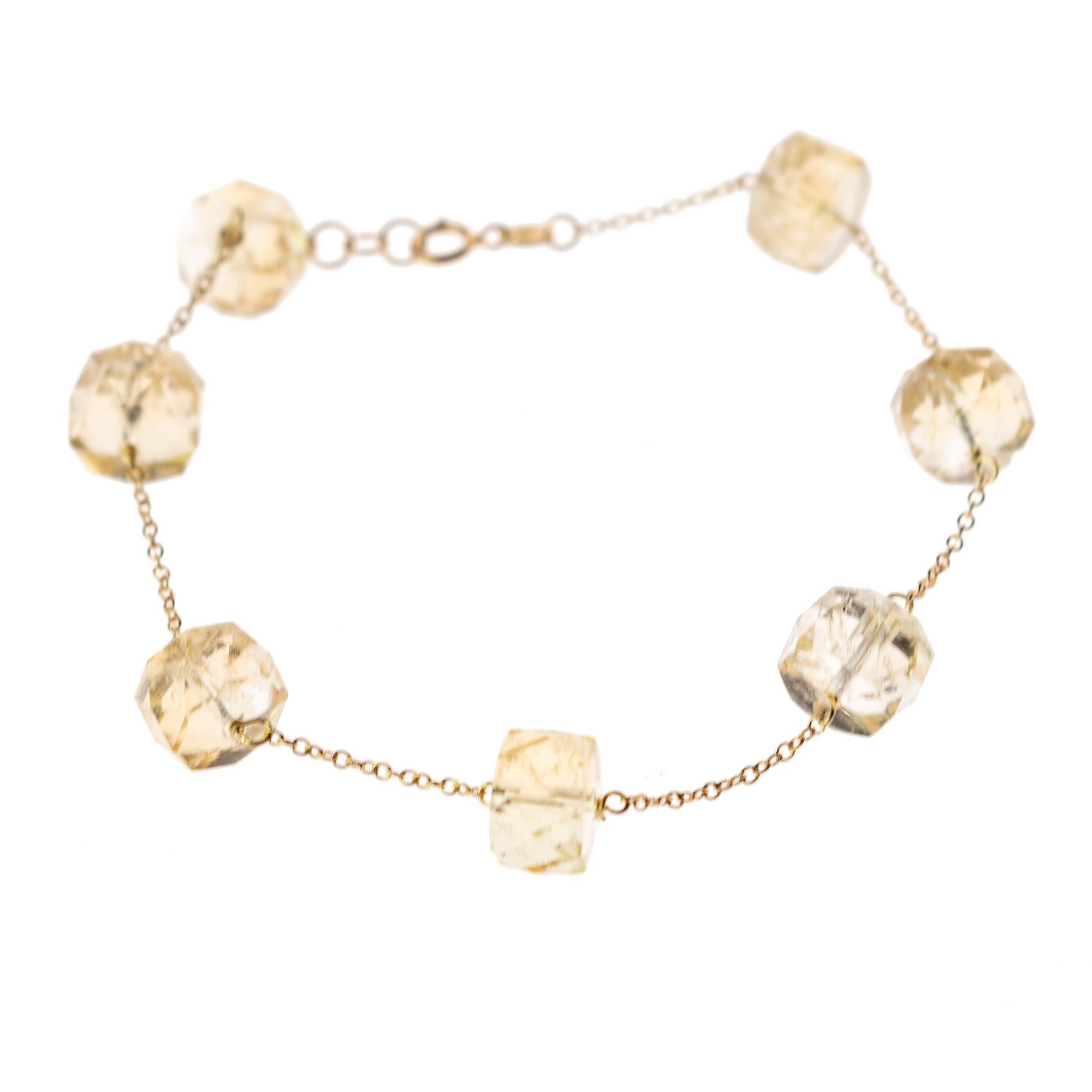 Intini Jewels 14 Karat Yellow Gold Chain Citrine Beads Handmade Chain Bracelet In New Condition For Sale In Milano, IT