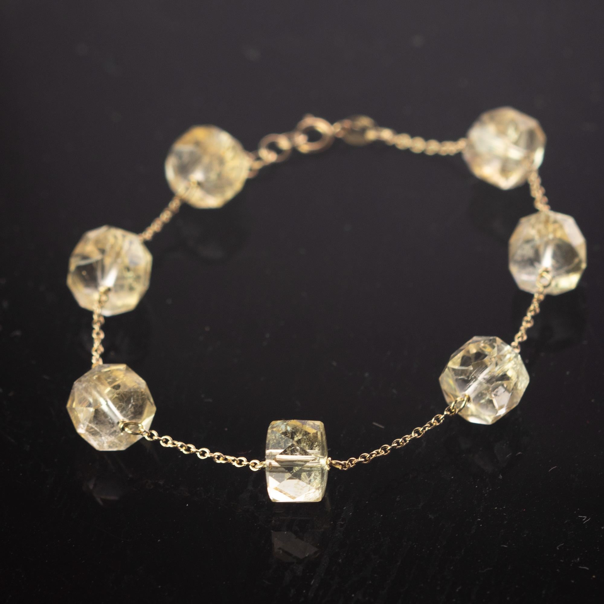 Women's Intini Jewels 14 Karat Yellow Gold Chain Citrine Beads Handmade Chain Bracelet For Sale