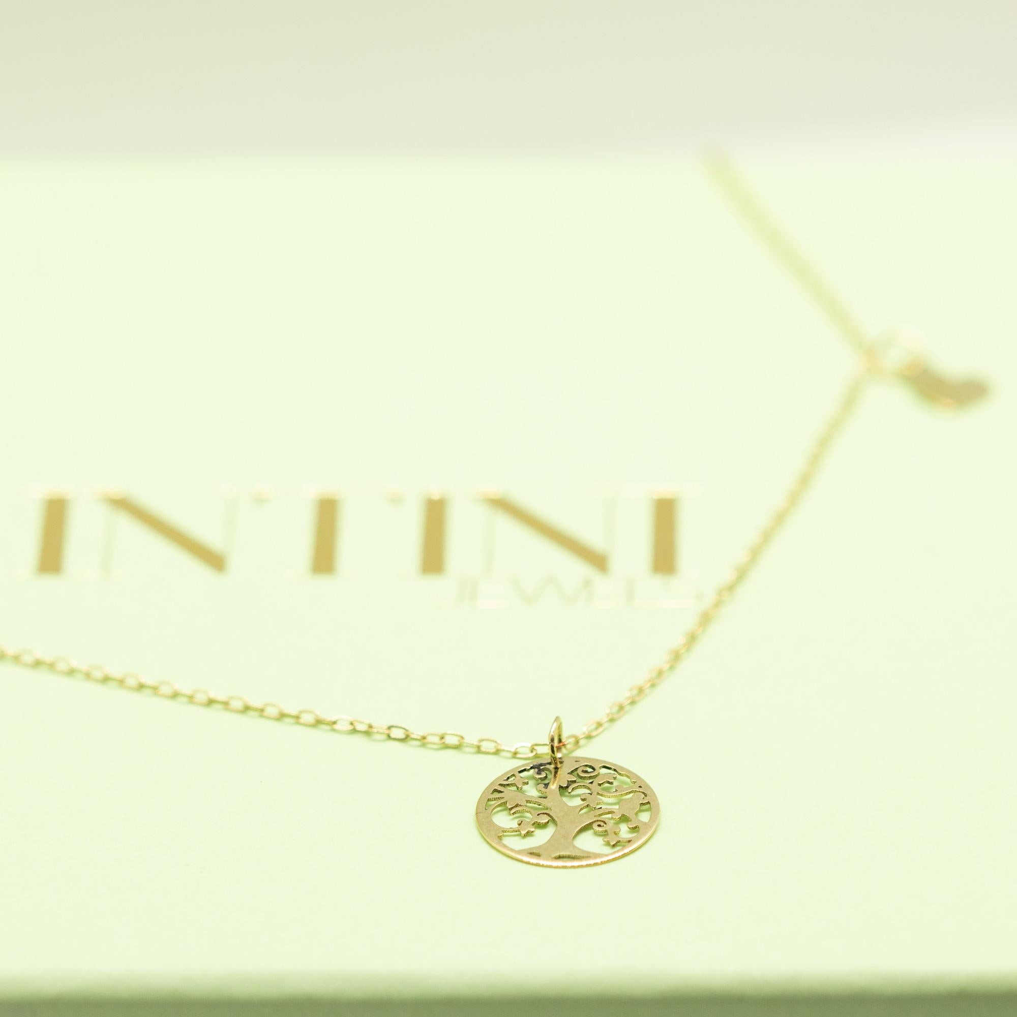 Modernist Intini Jewels 14 Karat Yellow Gold Tree Of Life Chain Love Drop Heart Necklace For Sale