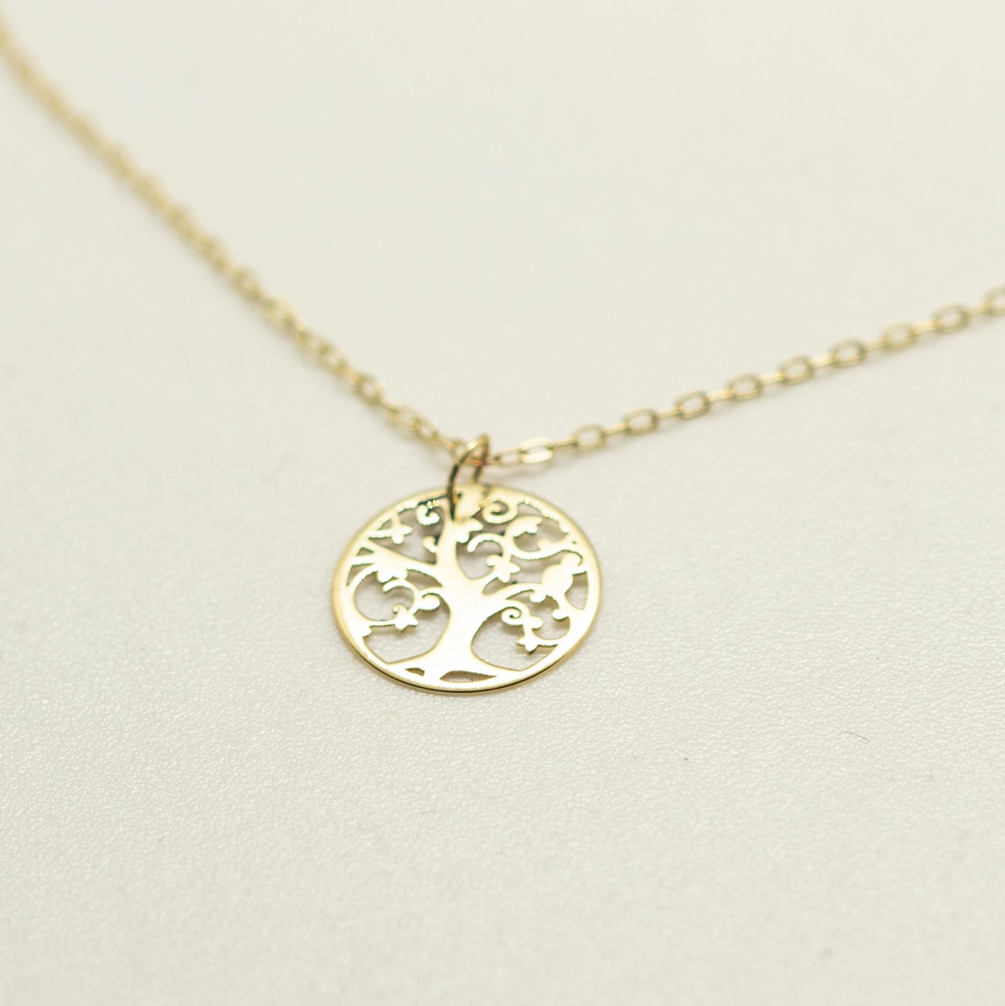 Intini Jewels 14 Karat Yellow Gold Tree Of Life Chain Love Drop Heart Necklace In New Condition For Sale In Milano, IT