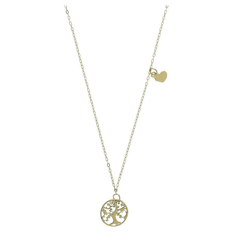 Intini Jewels 14 Karat Yellow Gold Tree Of Life Chain Love Drop Heart Necklace For Sale