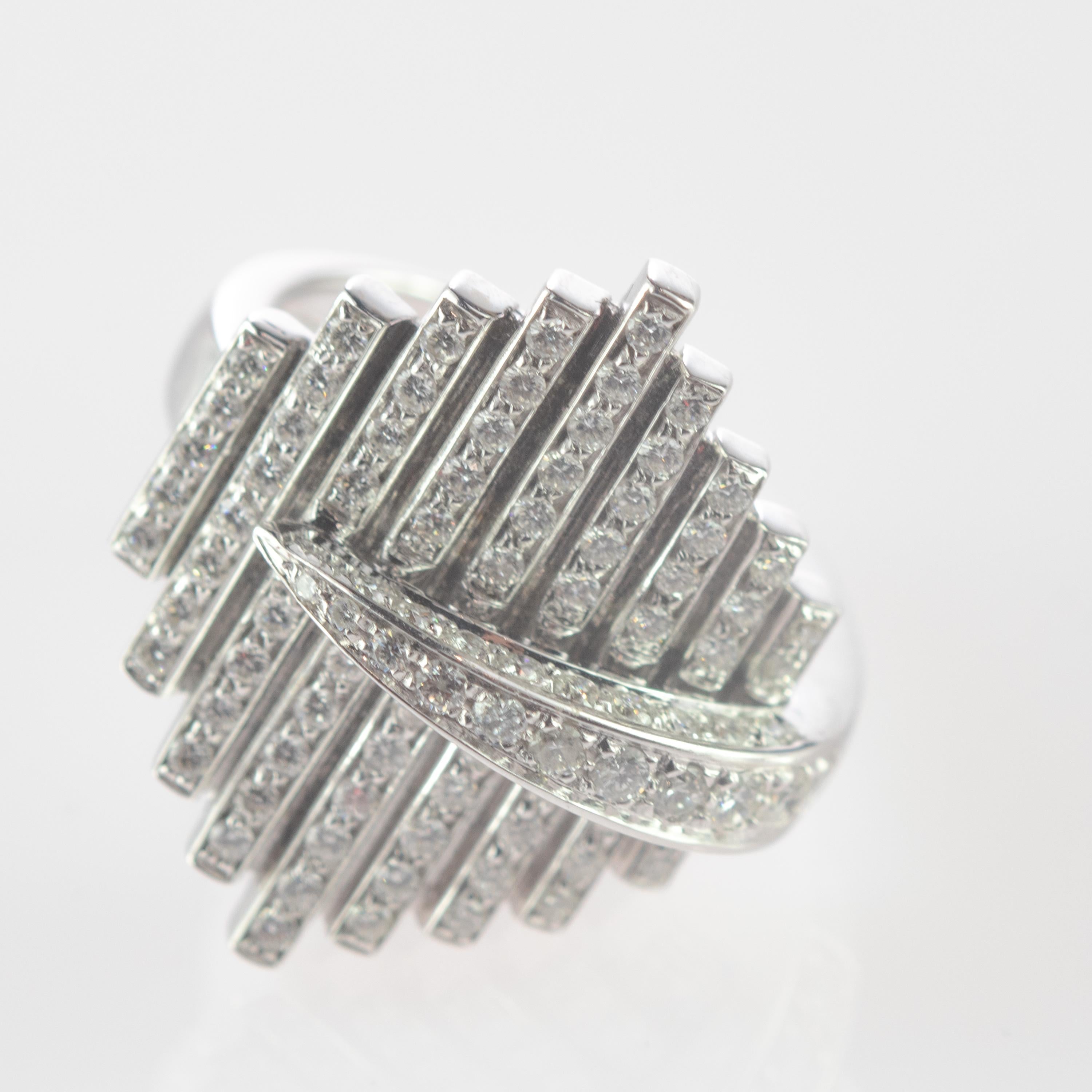 Intini Jewels 1.41 Diamond Brilliant 18 Karat White Gold Cluster Geometric Ring For Sale 2