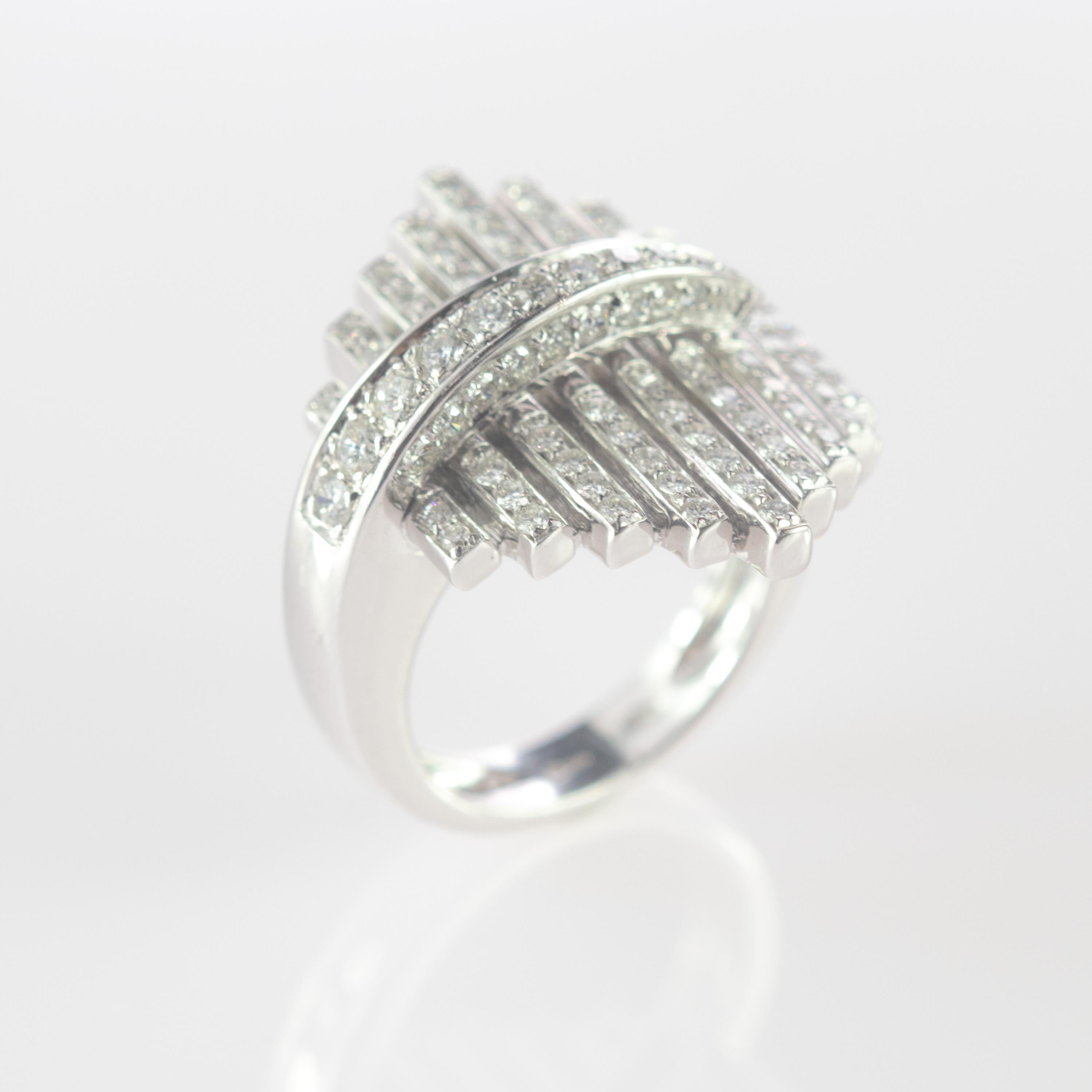 Art Deco Intini Jewels 1.41 Diamond Brilliant 18 Karat White Gold Cluster Geometric Ring For Sale