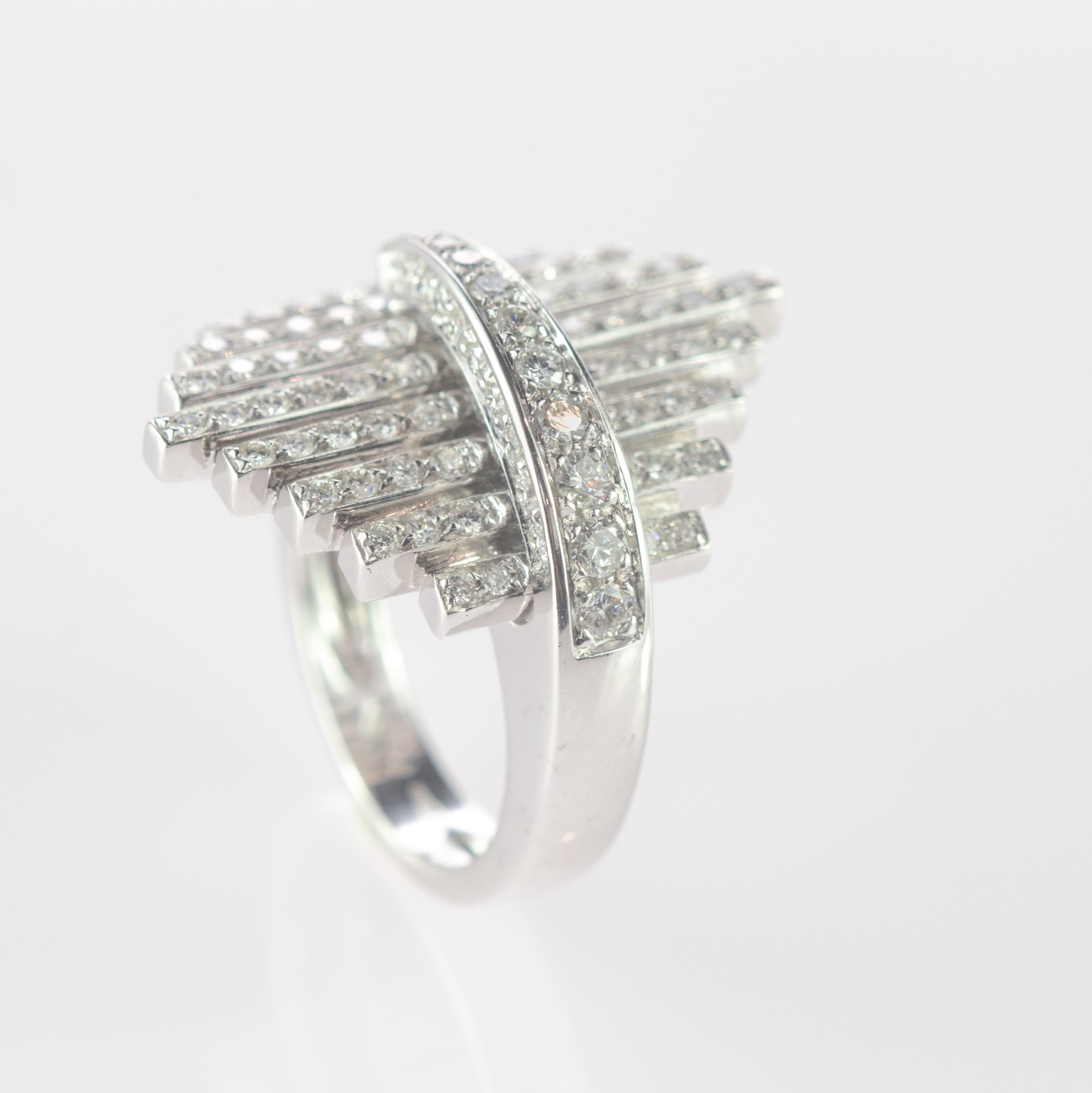 Brilliant Cut Intini Jewels 1.41 Diamond Brilliant 18 Karat White Gold Cluster Geometric Ring For Sale
