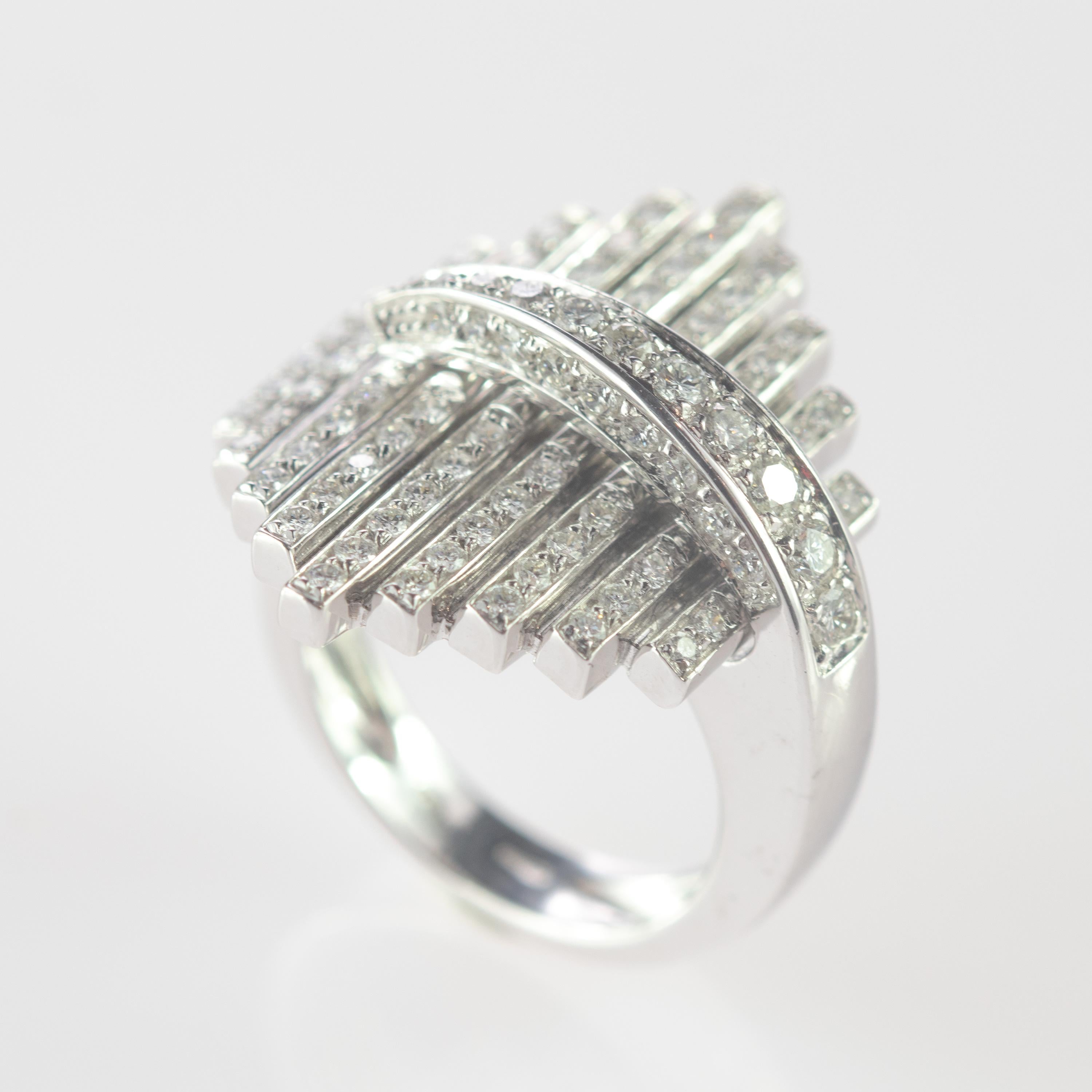 Intini Jewels 1.41 Diamond Brilliant 18 Karat White Gold Cluster Geometric Ring In New Condition For Sale In Milano, IT