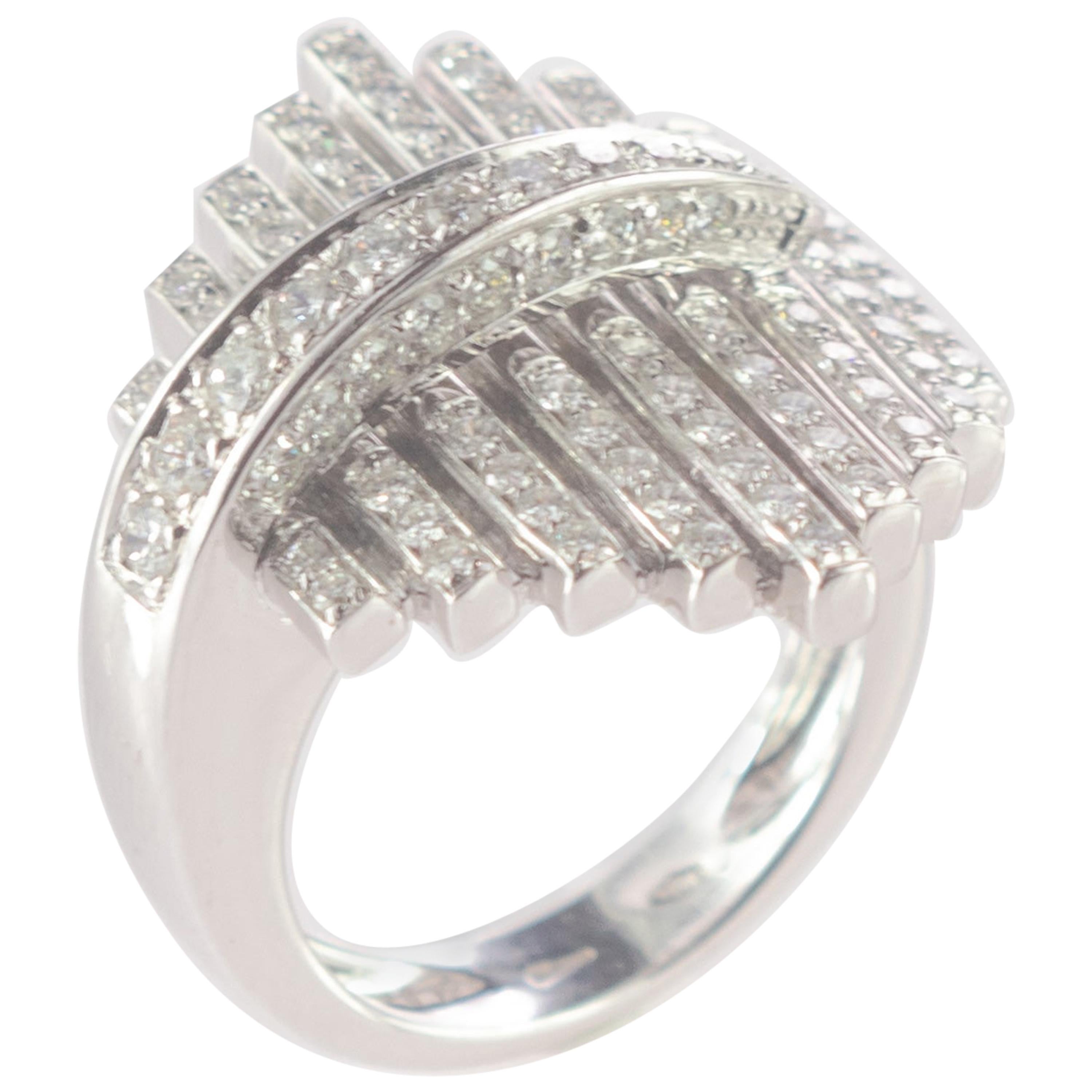 Intini Jewels 1.41 Diamond Brilliant 18 Karat White Gold Cluster Geometric Ring For Sale