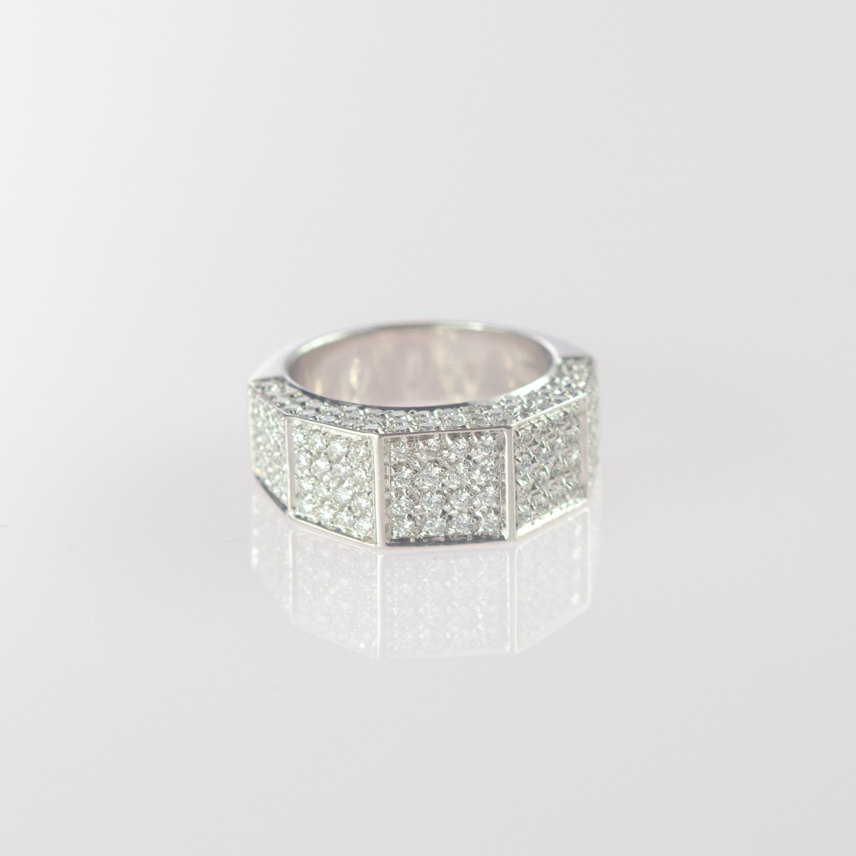 Contemporary Intini Jewels 1.57 Carat Diamond Cluster 18 Karat White Gold Band Cocktail Ring For Sale