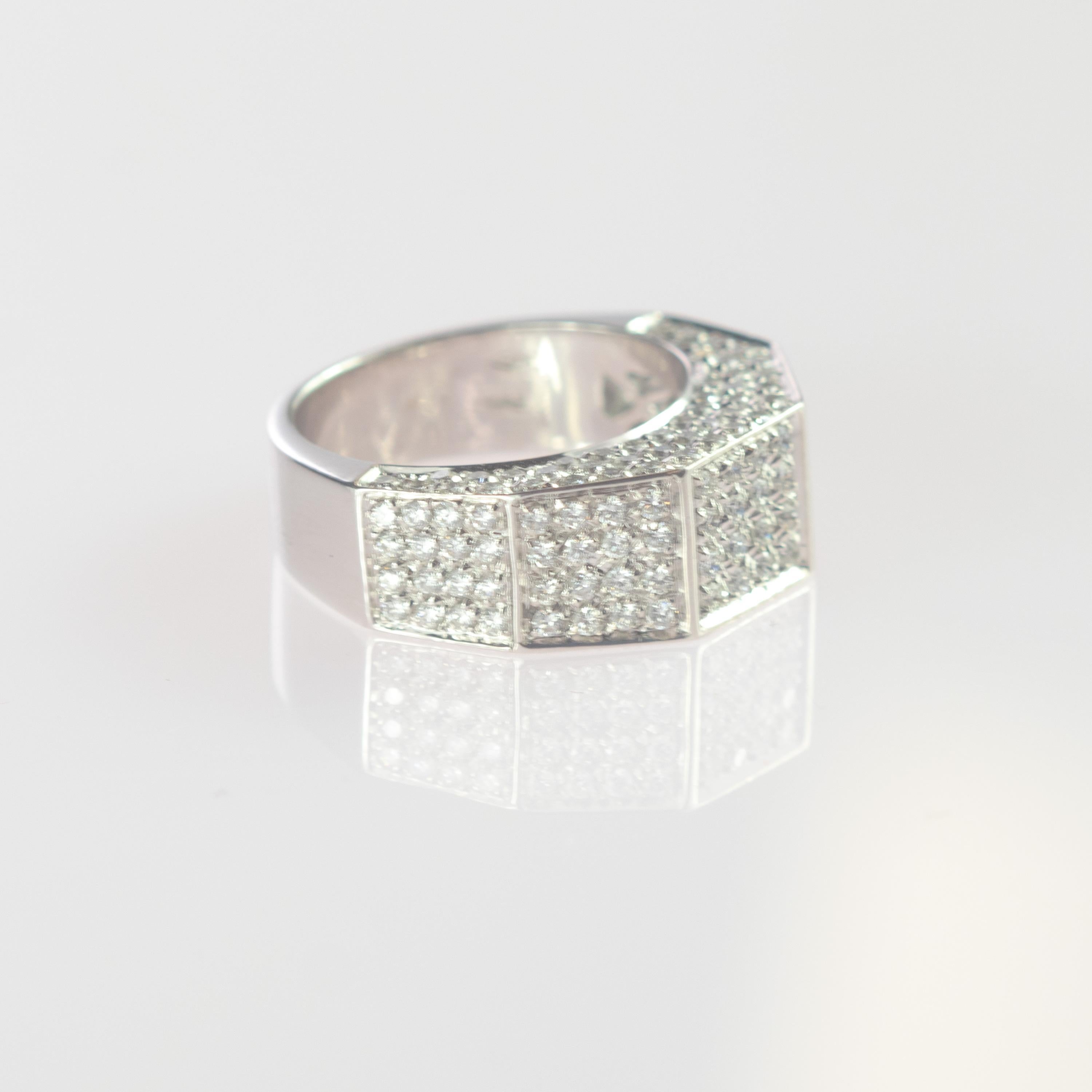 Brilliant Cut Intini Jewels 1.57 Carat Diamond Cluster 18 Karat White Gold Band Cocktail Ring For Sale