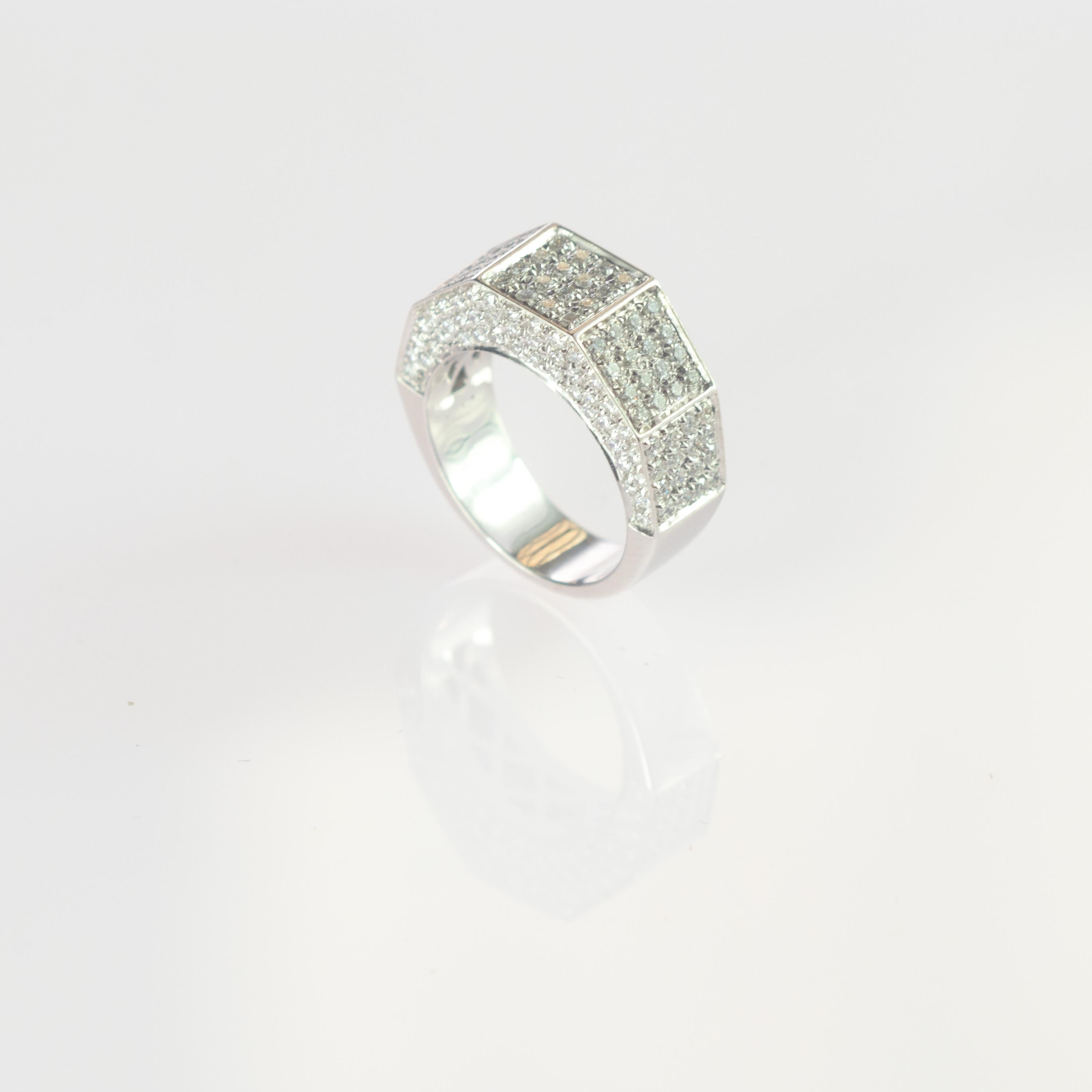 Intini Jewels 1.57 Carat Diamond Cluster 18 Karat White Gold Band Cocktail Ring In New Condition For Sale In Milano, IT
