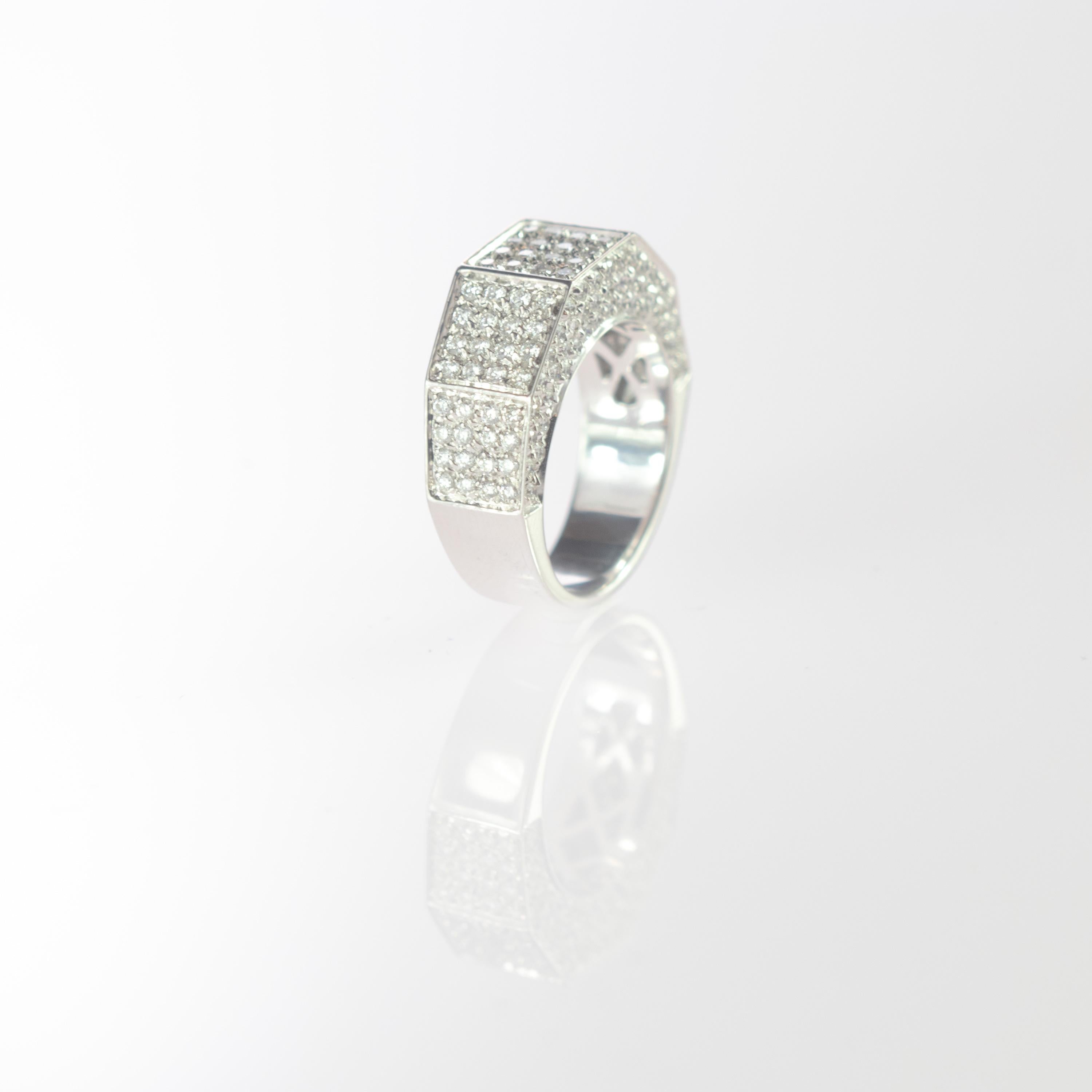 Intini Jewels 1.57 Carat Diamond Cluster 18 Karat White Gold Band Cocktail Ring For Sale 2