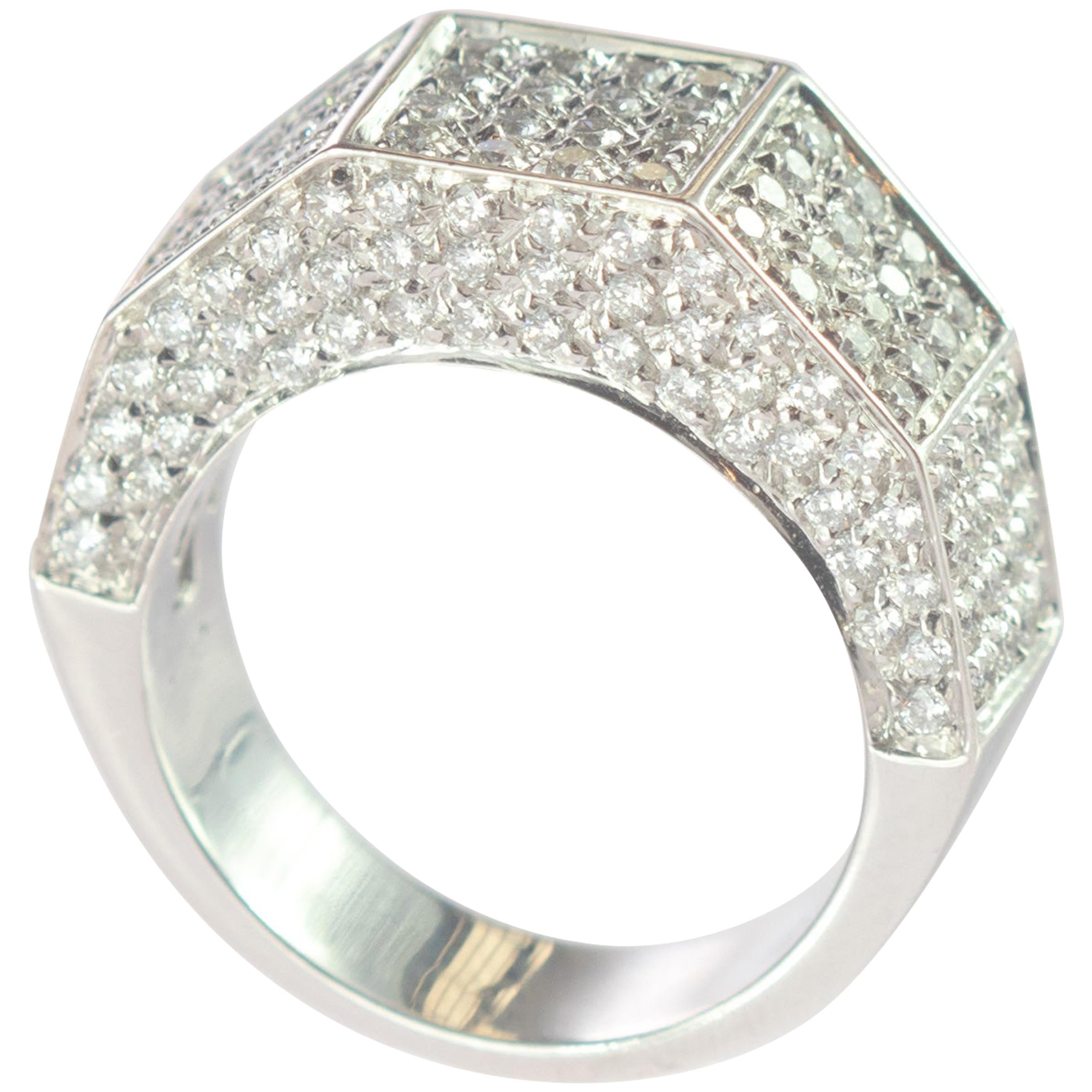Intini Jewels 1.57 Carat Diamond Cluster 18 Karat White Gold Band Cocktail Ring For Sale