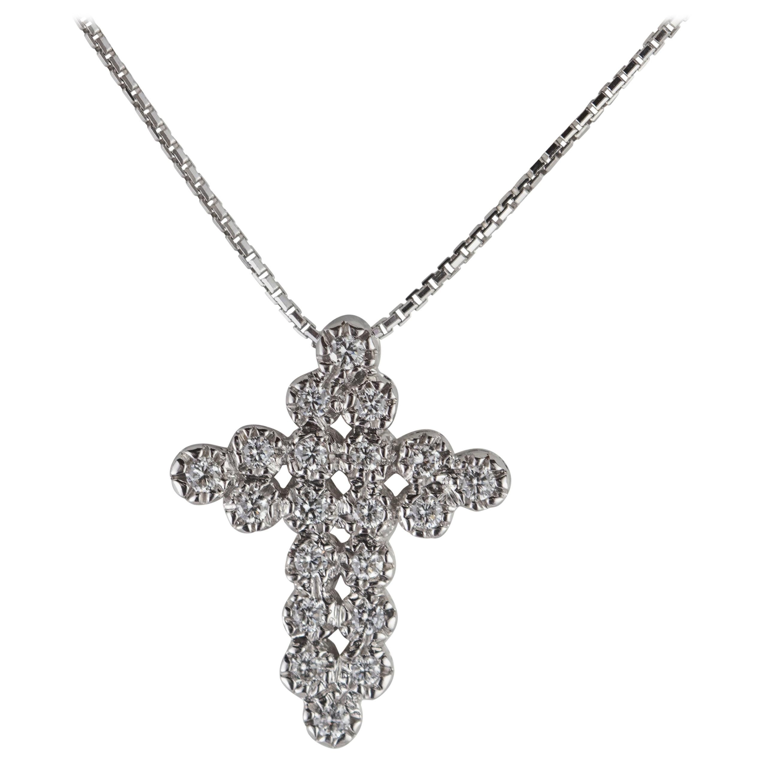 Intini Jewels 1.6 Carat Diamond Cross Handmade 18 Karat Gold Chain Necklace For Sale