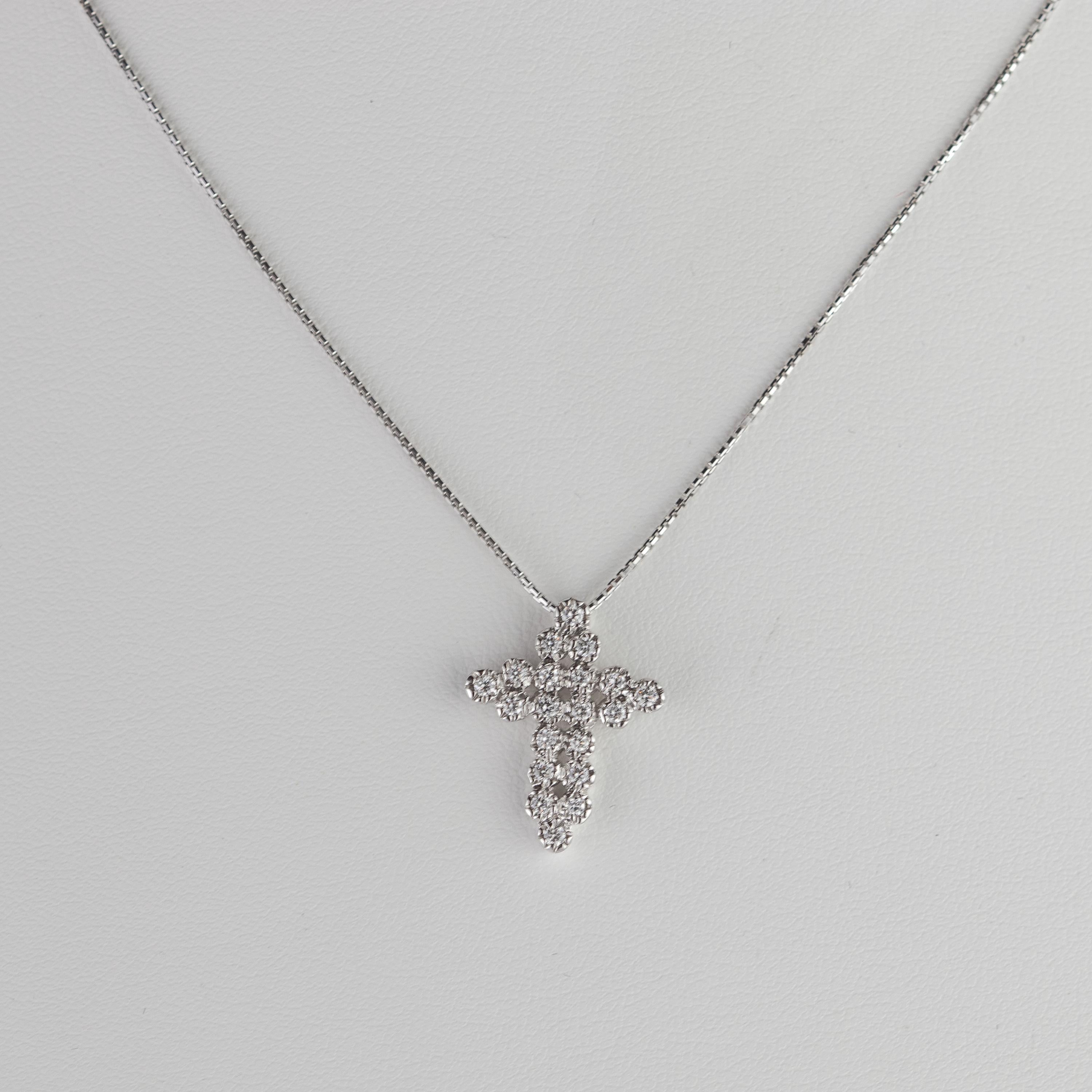 Brilliant Cut Intini Jewels 1.6 Carat Diamond Cross Handmade 18 Karat Gold Chain Necklace For Sale