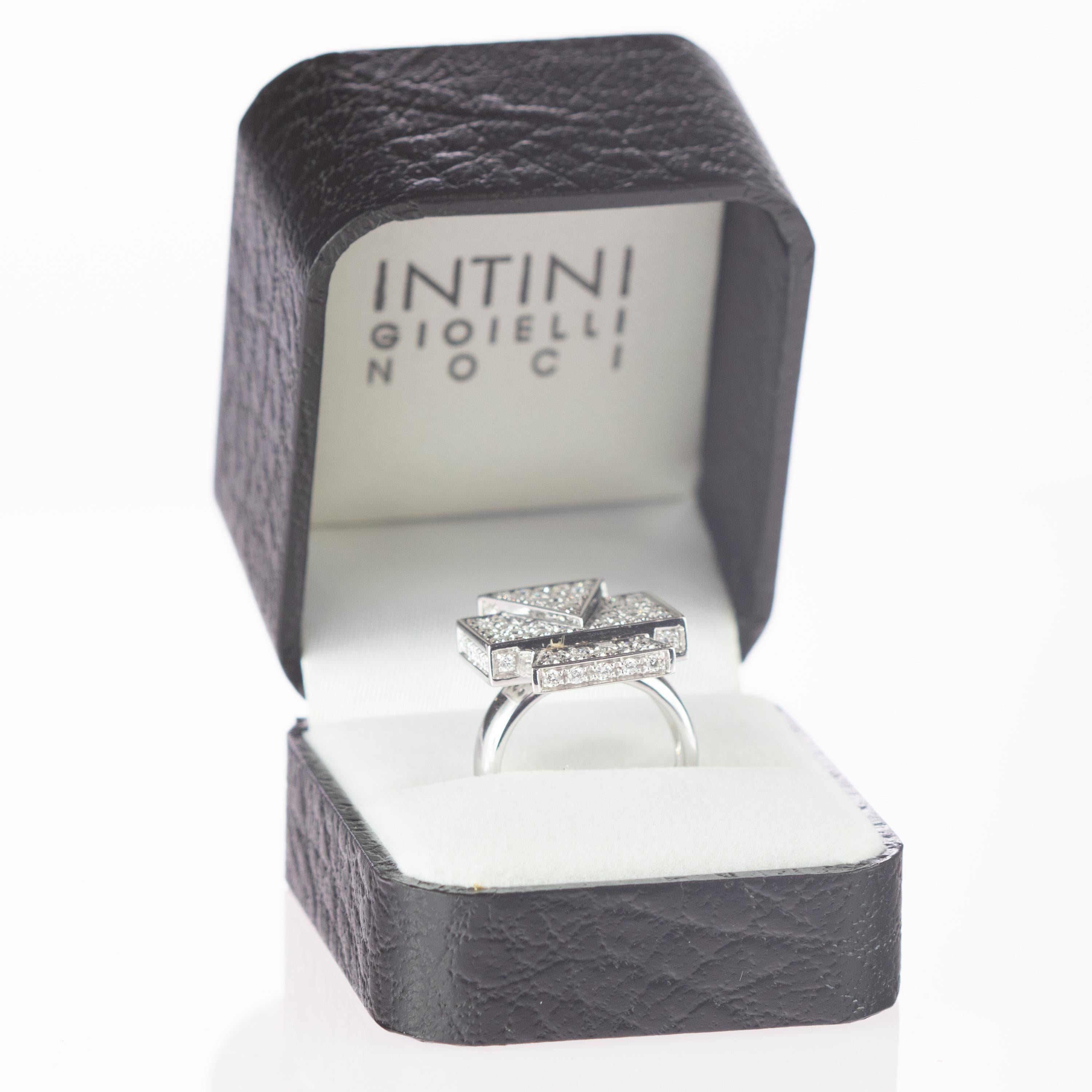 Brilliant Cut Intini Jewels 1.69 Diamond Brilliant 18 Karat White Gold Cluster Geometric Ring For Sale