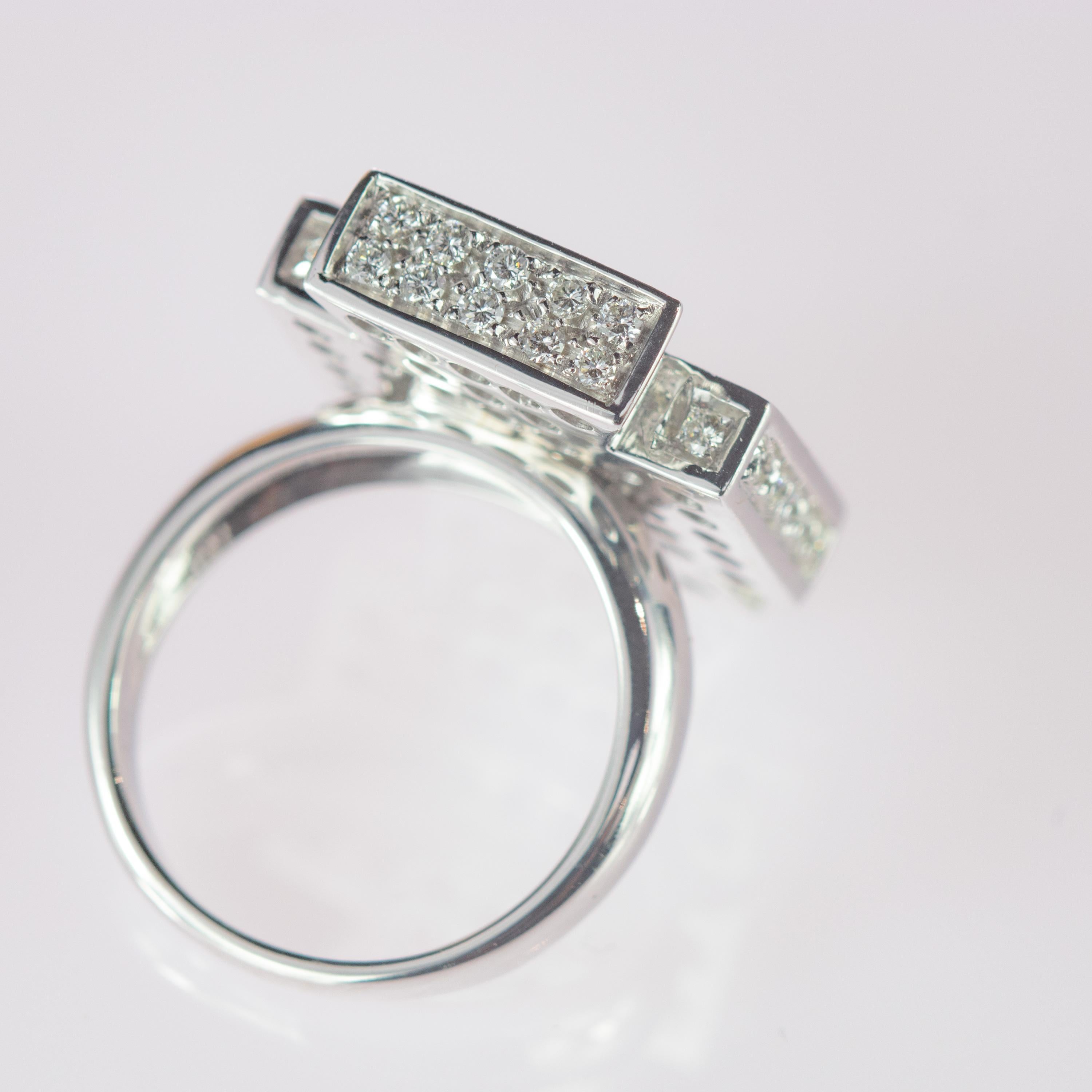 Intini Jewels 1.69 Diamond Brilliant 18 Karat White Gold Cluster Geometric Ring For Sale 2