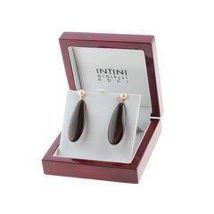 Intini Jewels 18 Karat Gold Brown Natural Agate Pearl Drop Vintage Chic Earrings