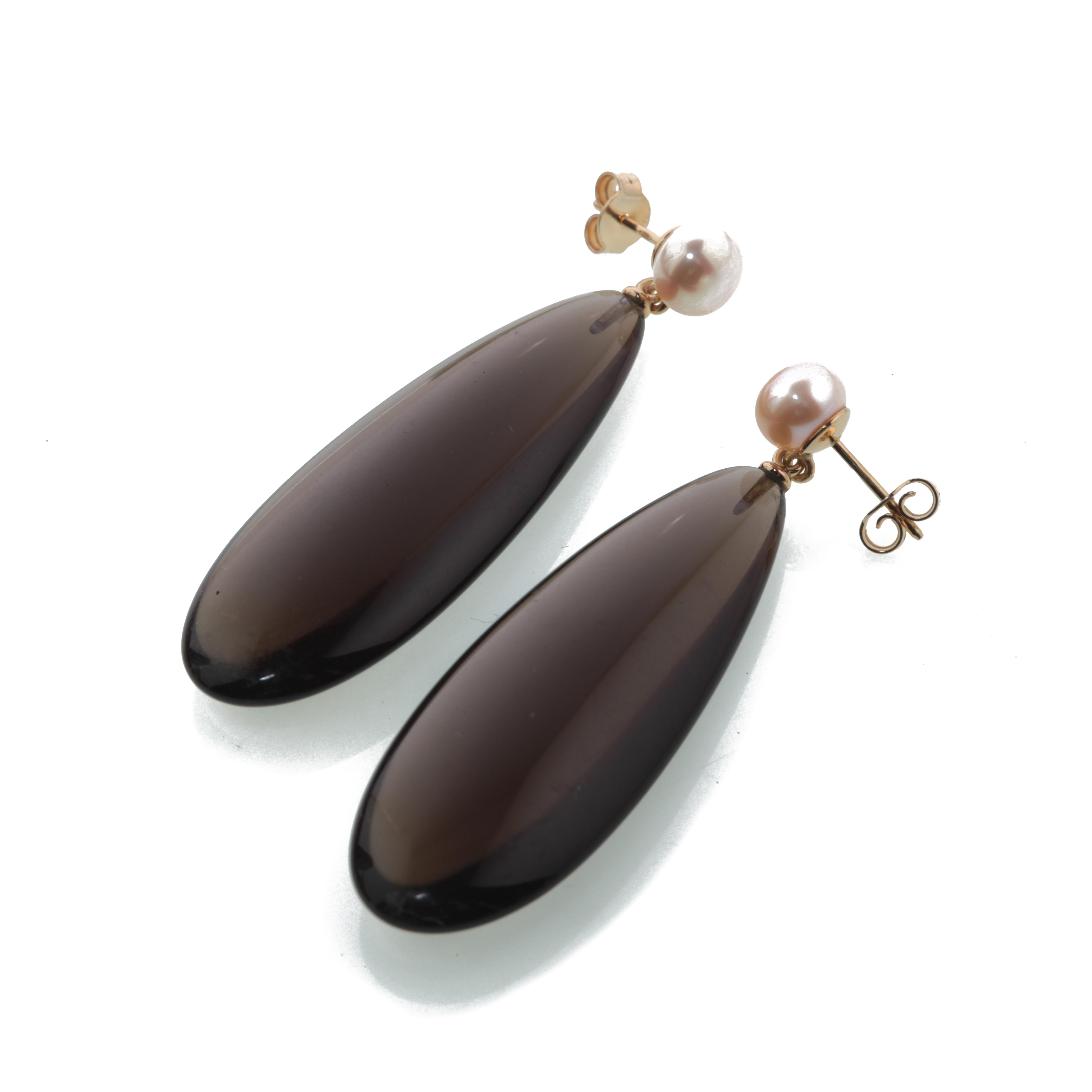 Modern Intini Jewels 18 Karat Gold Brown Natural Agate Pearl Drop Vintage Chic Earrings For Sale