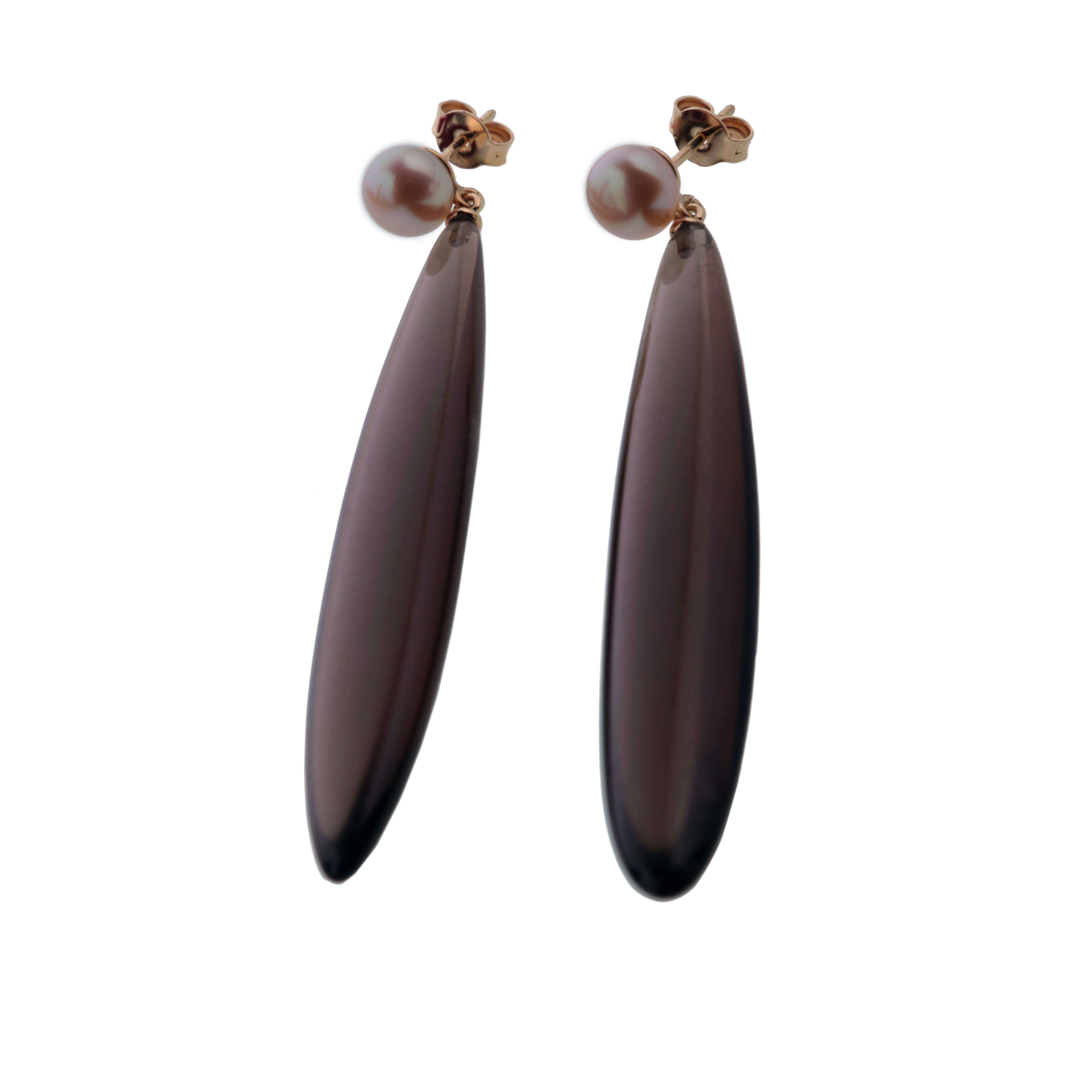 Intini Jewels 18 Karat Gold Brown Natural Agate Pearl Drop Vintage Chic Earrings In New Condition For Sale In Milano, IT
