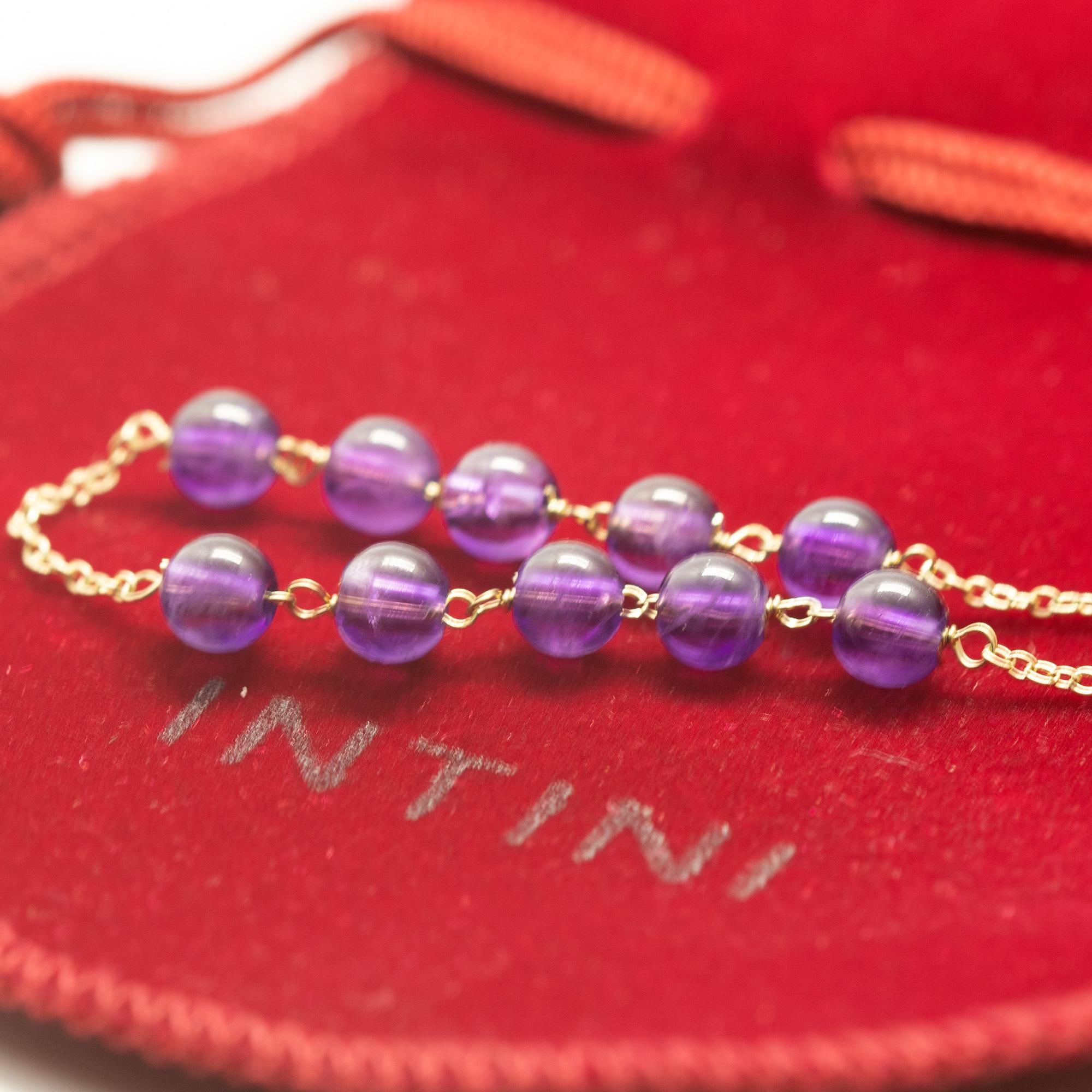 Intini Jewels 18 Karat Gold Chain Amethyst Round Purple Deco Cocktail Bracelet In New Condition For Sale In Milano, IT