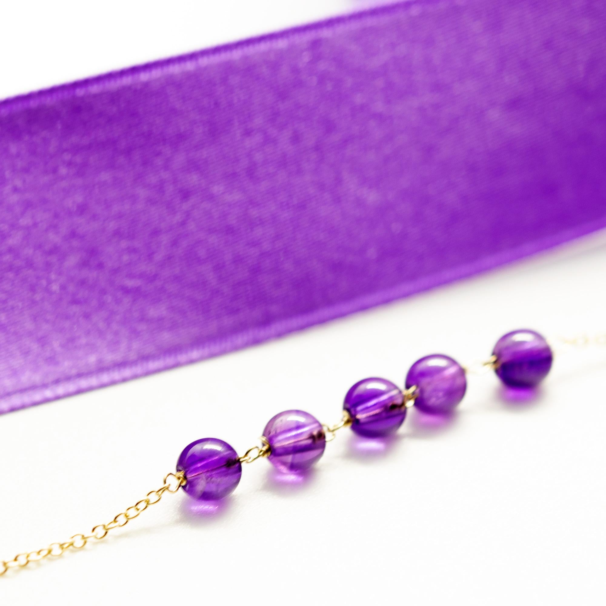 Women's or Men's Intini Jewels 18 Karat Gold Chain Amethyst Round Purple Deco Cocktail Bracelet For Sale