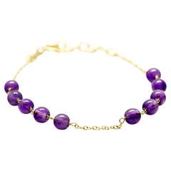 Intini Jewels 18 Karat Gold Chain Amethyst Round Purple Deco Cocktail Bracelet