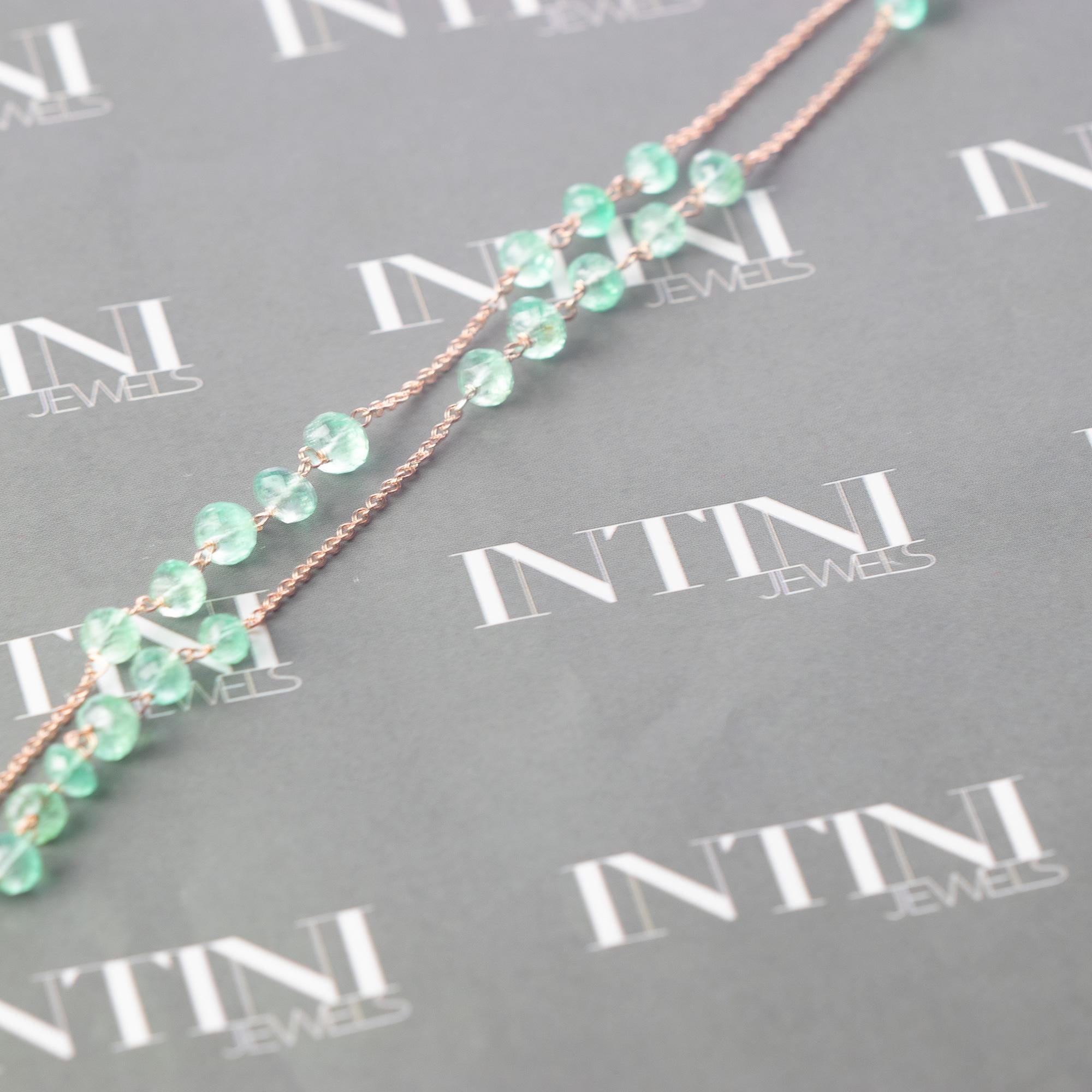 Intini Jewels 18 Karat Gold Chain Emerald Rondelle Beads Handmade Necklace In New Condition For Sale In Milano, IT