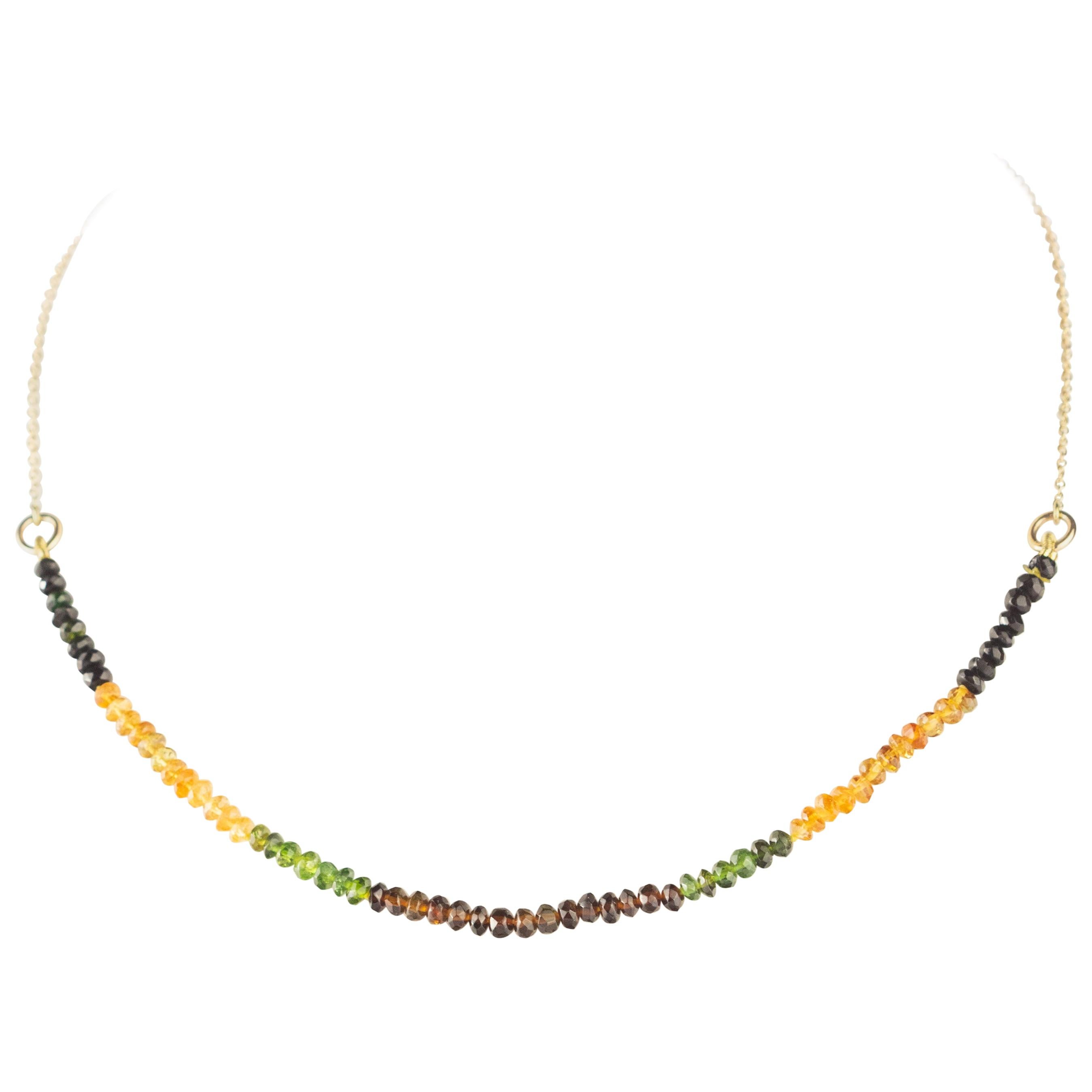 Intini Jewels 18 Karat Gold Chain Tourmaline Rondelles Cocktail Beaded Necklace For Sale