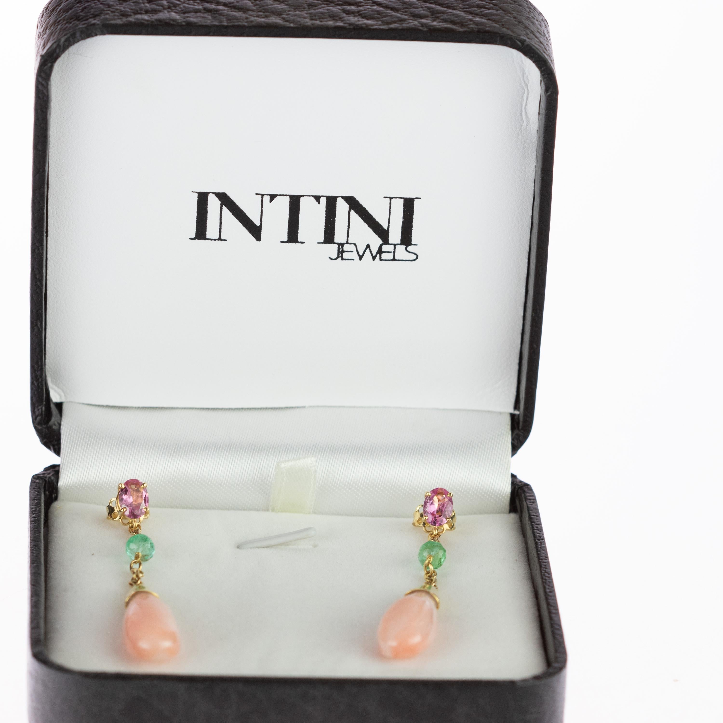 Intini Jewels 18 Karat Gold Koralle Tropfen Turmalin Tropfen-Ohrringe für lange Ohrringe im Angebot 2