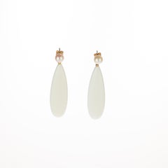Intini Jewels Boucles d'oreilles pendantes vintage en or 18 carats avec agate blanche en forme de poire plate et agate