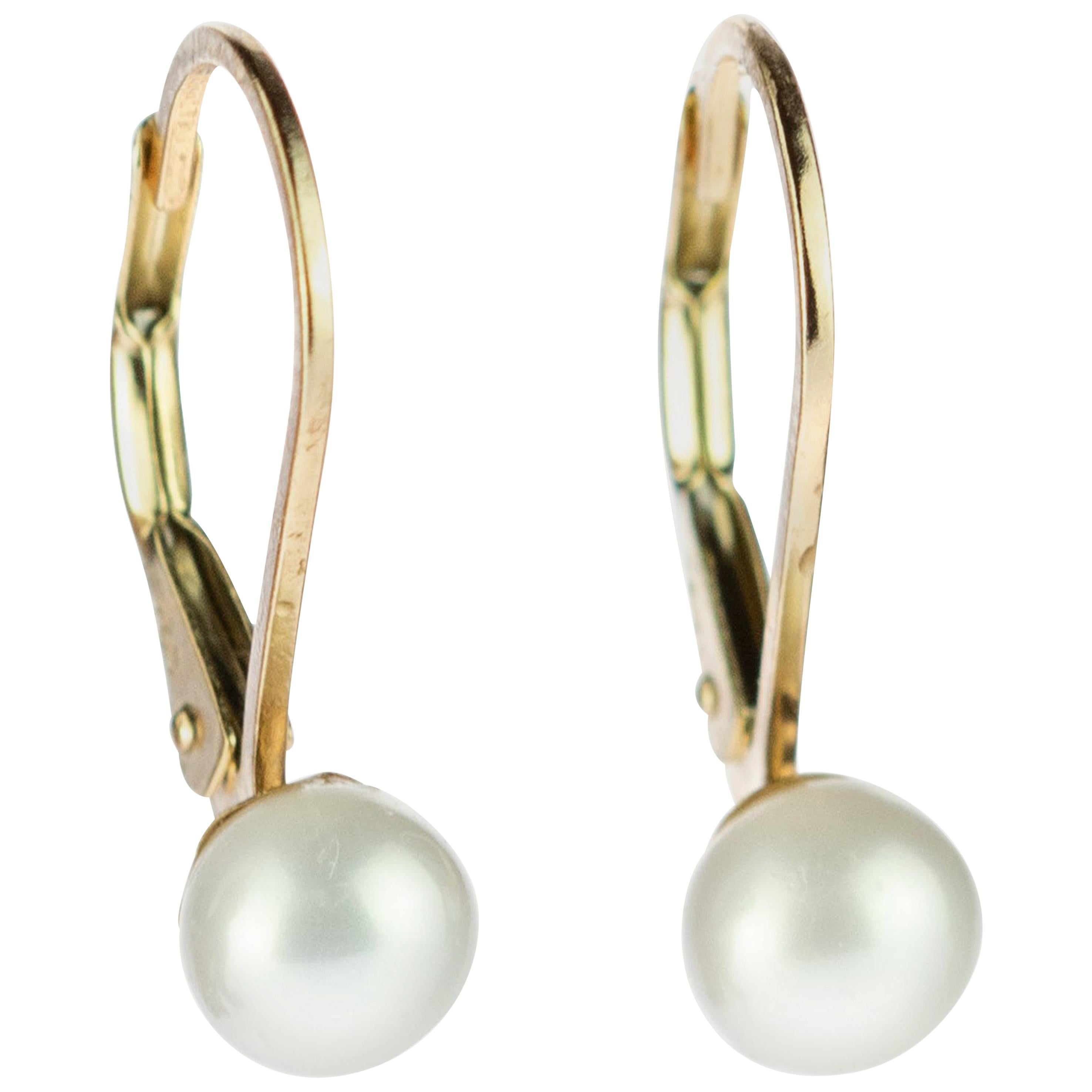 SOLID 18K YELLOW GOLD EARRINGS WITH WHITE FW PEARL AND SAPPHIRE MADE IN ITALY