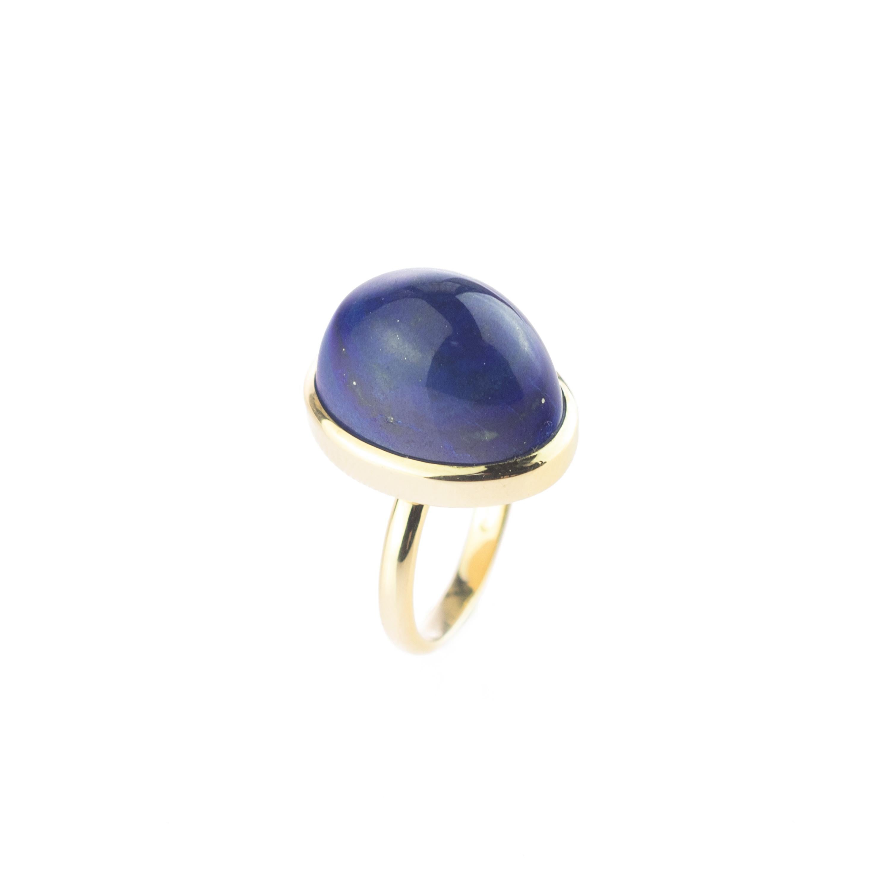 Intini Jewels 18 Karat Gold Lapis Lazuli Cabochon Spring Italian Handmade Ring For Sale 2