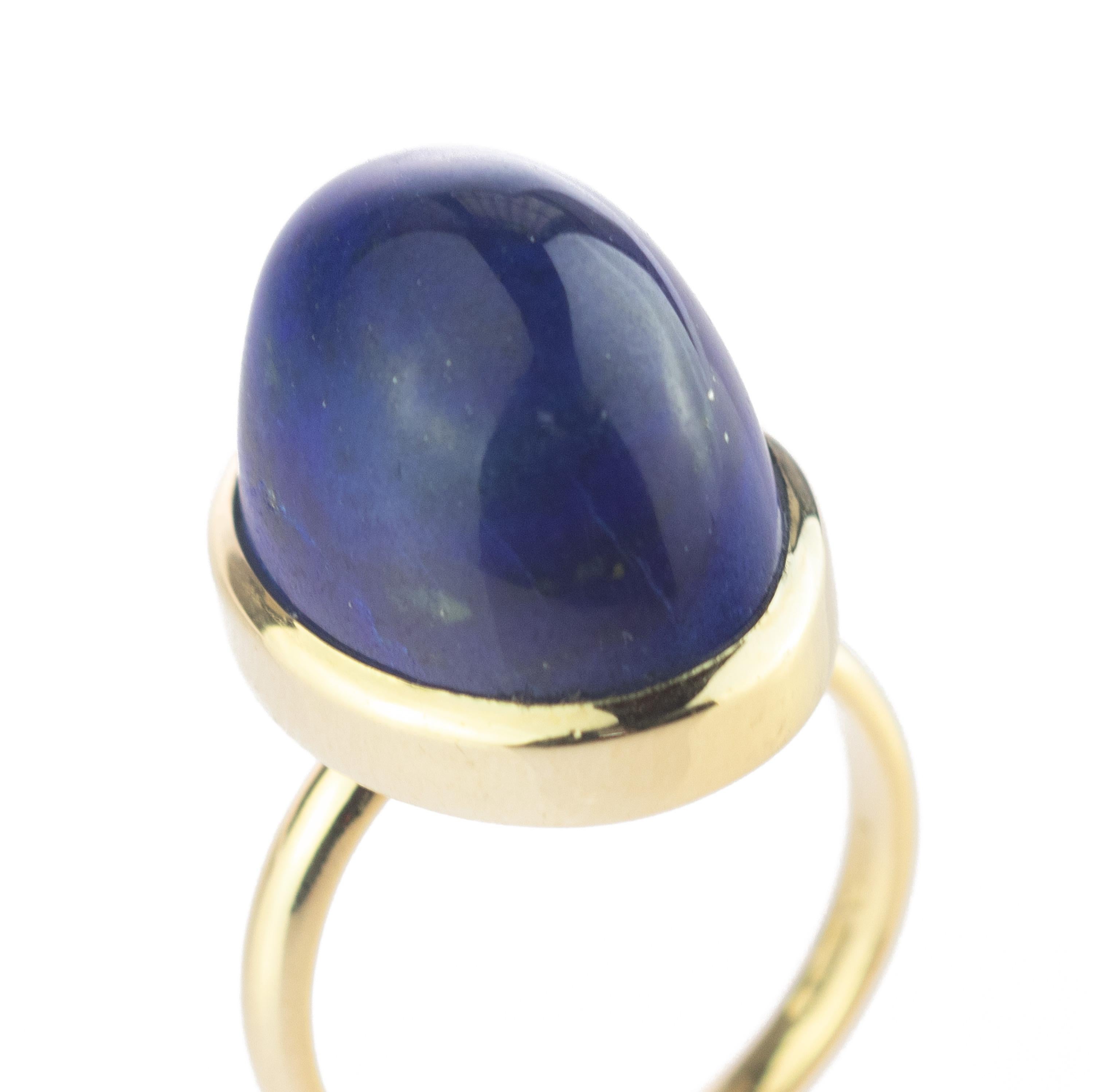 Intini Jewels 18 Karat Gold Lapis Lazuli Cabochon Spring Italian Handmade Ring For Sale 3