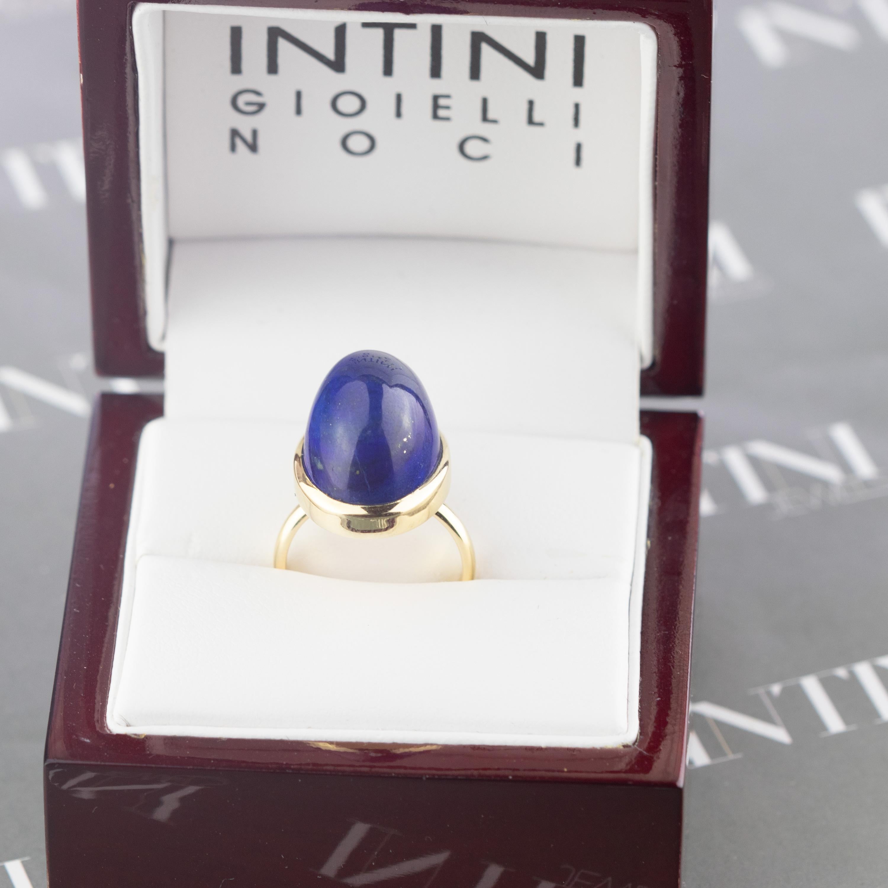 Women's Intini Jewels 18 Karat Gold Lapis Lazuli Cabochon Spring Italian Handmade Ring For Sale