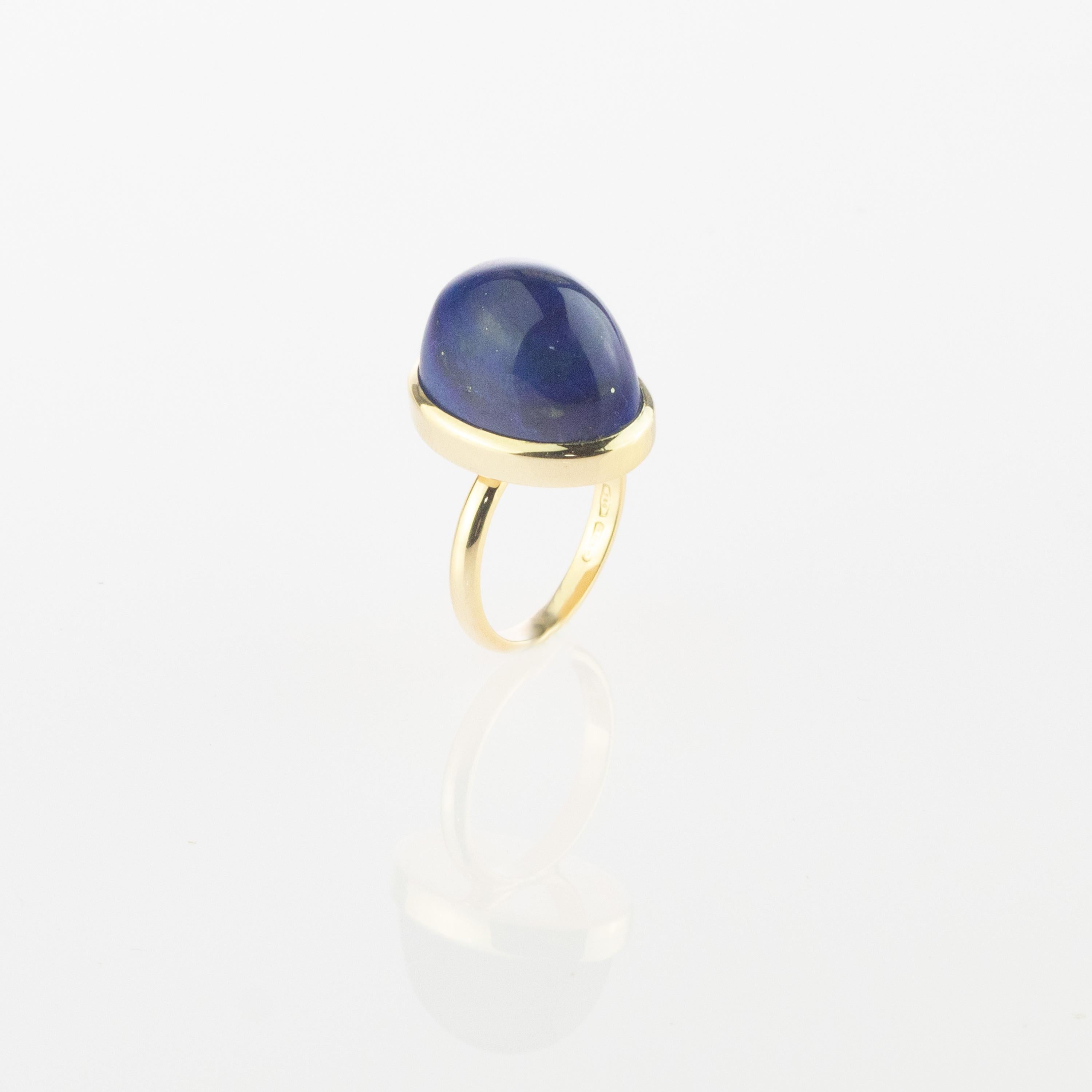 Intini Jewels 18 Karat Gold Lapis Lazuli Cabochon Spring Italian Handmade Ring For Sale 1
