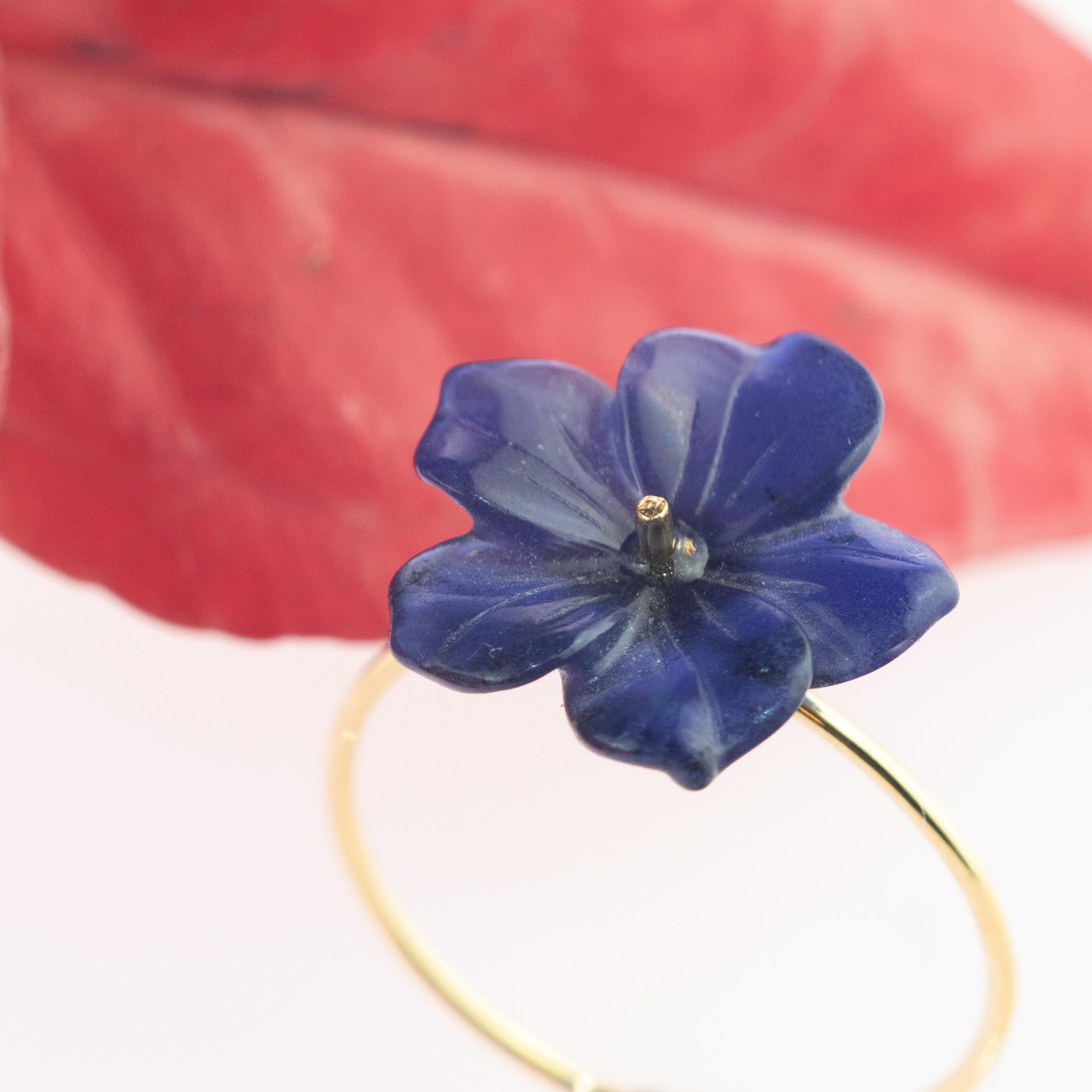 Intini Jewels Bague fleur en or 18 carats, lapis-lazuli et fleur, faite à la main, Italie Neuf - En vente à Milano, IT