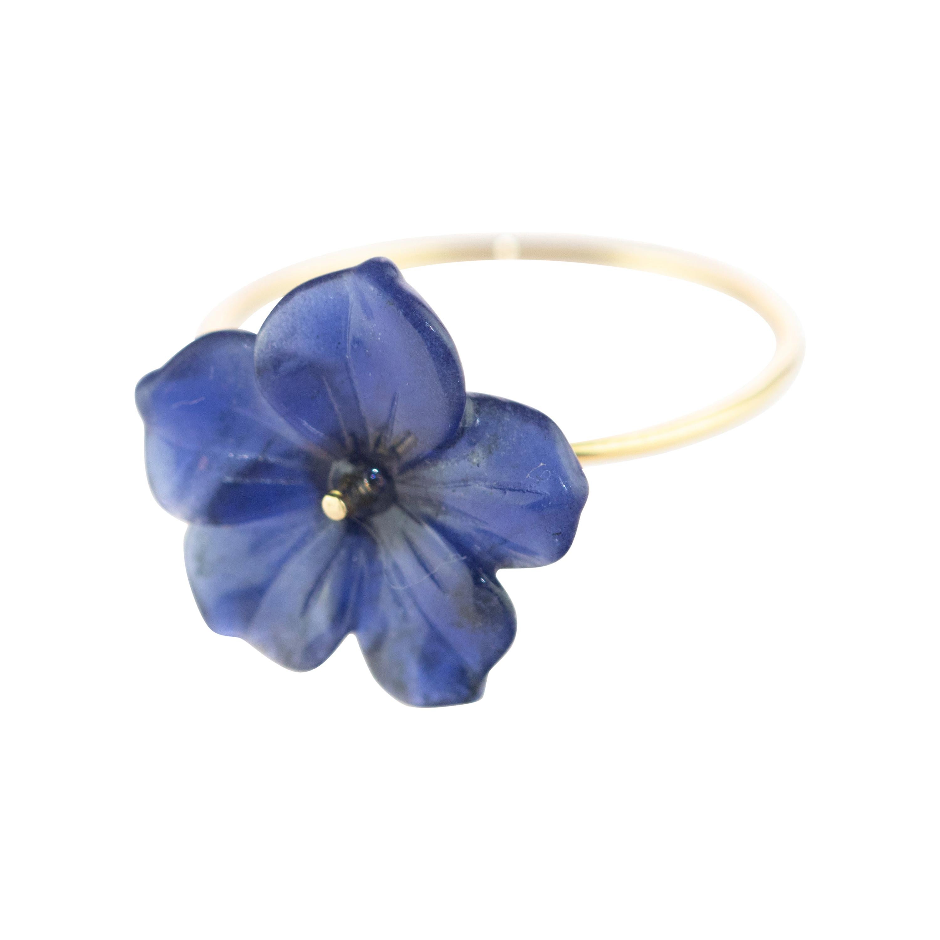 Intini Jewels 18 Karat Gold Lapis Lazuli Flower Spring Italian Handmade Ring For Sale