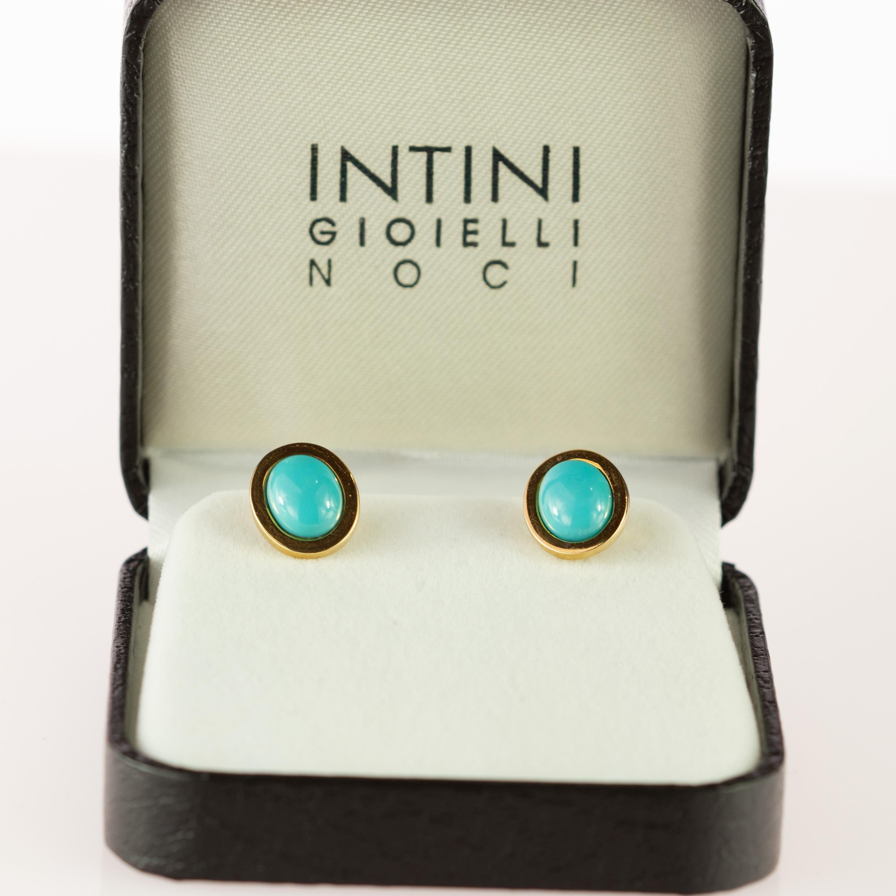 Orecchini da cocktail in oro 18 carati con perno ovale in turchese naturale 2