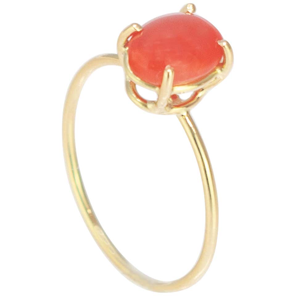 55Carat Genuine Red Coral Ring - Sterling Silver Prong Setting, Handmade, Sizes 4-13, Customizable Gemstone