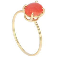 Intini Jewels 18 Karat Gold Oval 1.4 Carat Red Coral Cocktail Handmade Ring