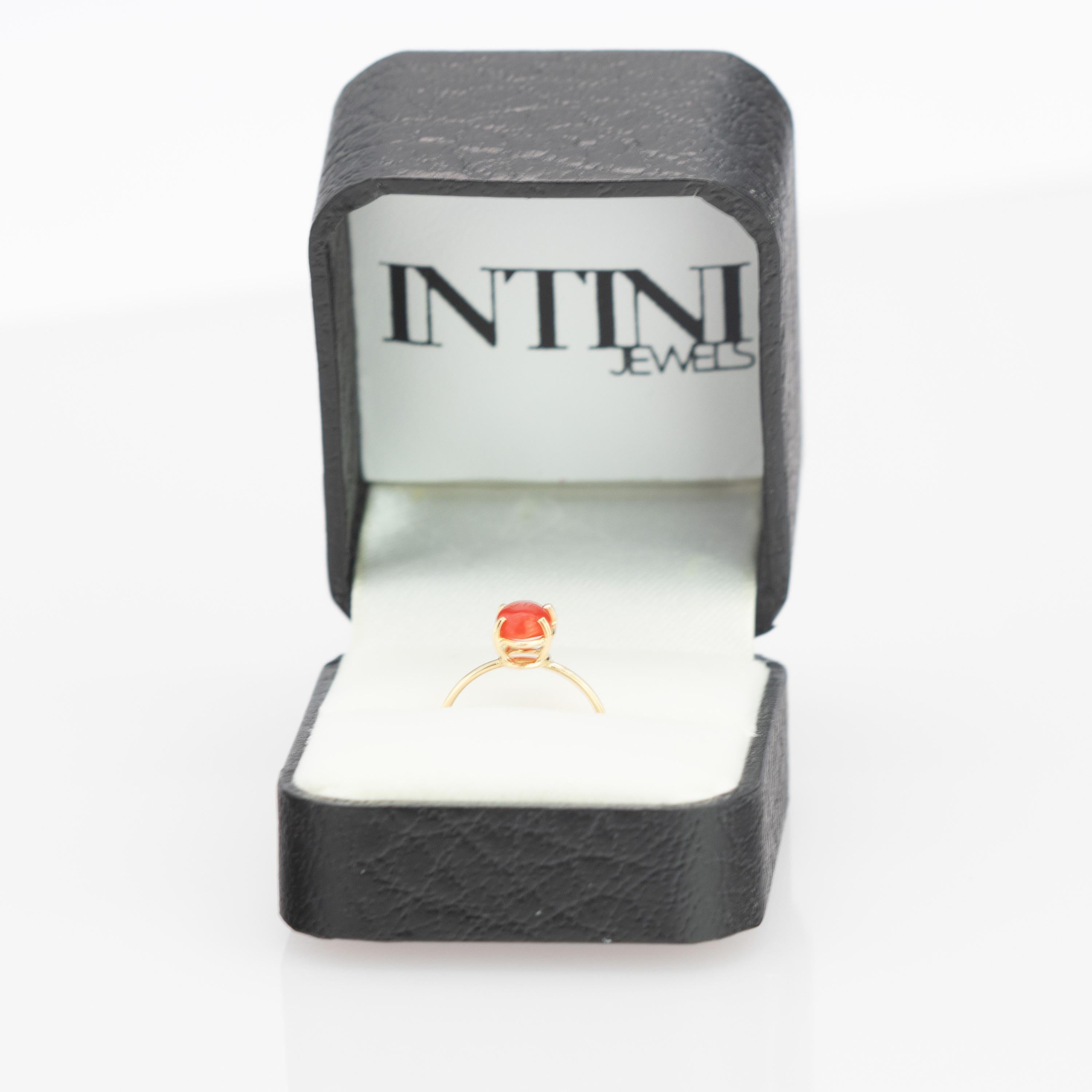 Intini Jewels Anello ovale in oro 18 carati da 1,4 carati con corallo rosso, fatto a mano in vendita 3