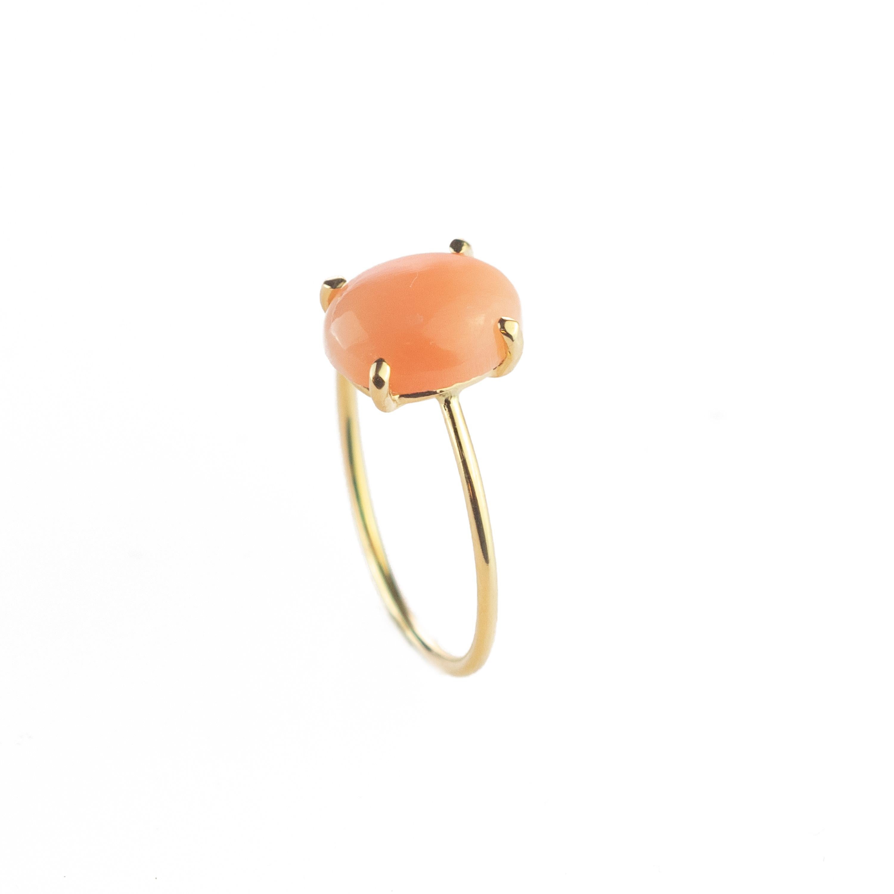 Intini Jewels 18 Karat Gold Oval 2 Carat Pink Coral Cocktail Handmade Ring In New Condition For Sale In Milano, IT